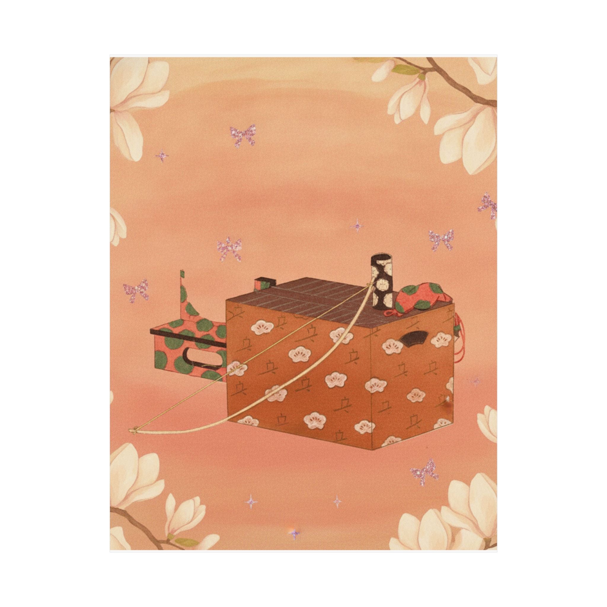 Southern Sunset — Box For Sugoroku Game (A Kind Of Backgammon), Bow And Drum — Matte Poster