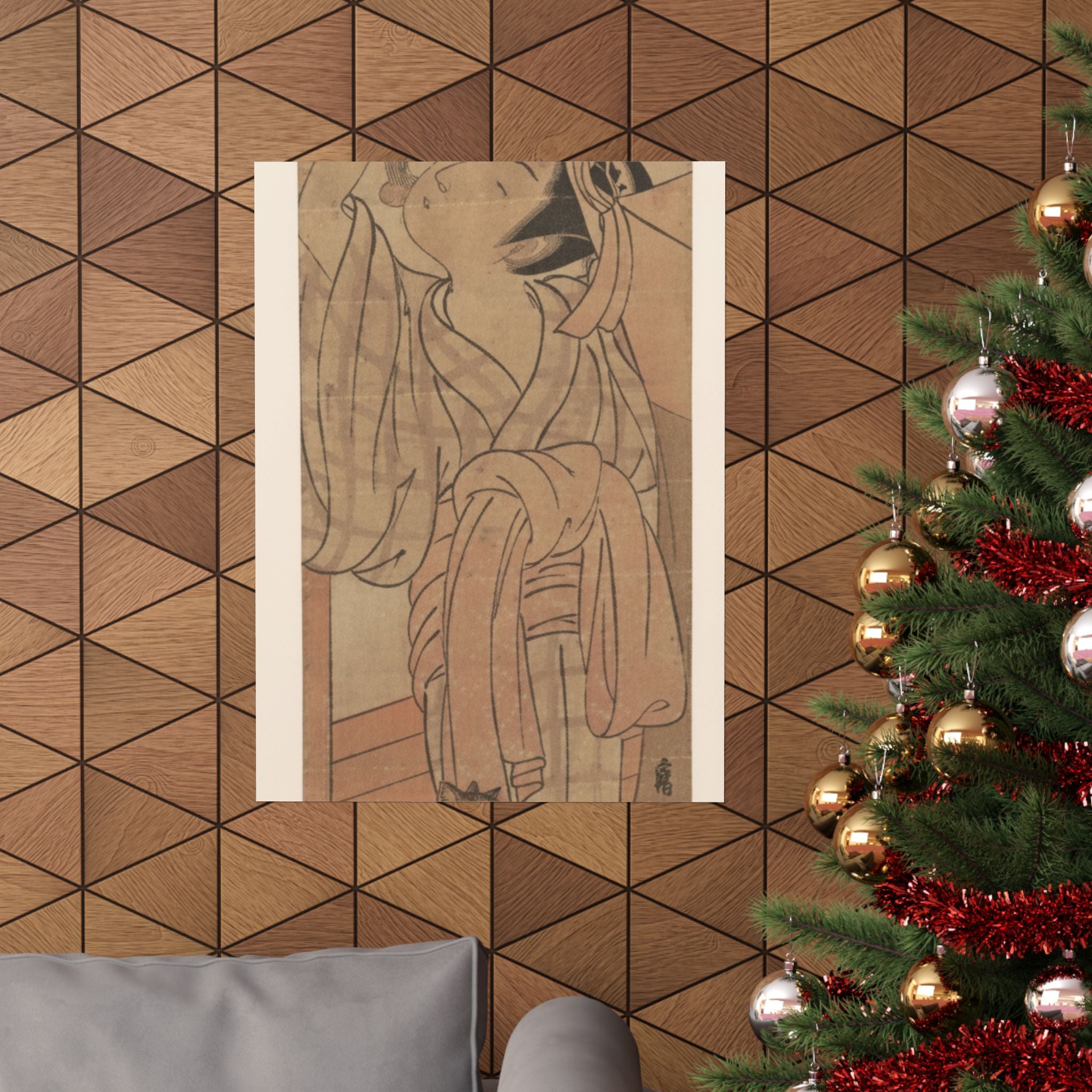 Ecommerce Main — Young Lady Toying With The Tassel Of Her Bed–Net While A Cat Plays At Her Feet — Matte Poster