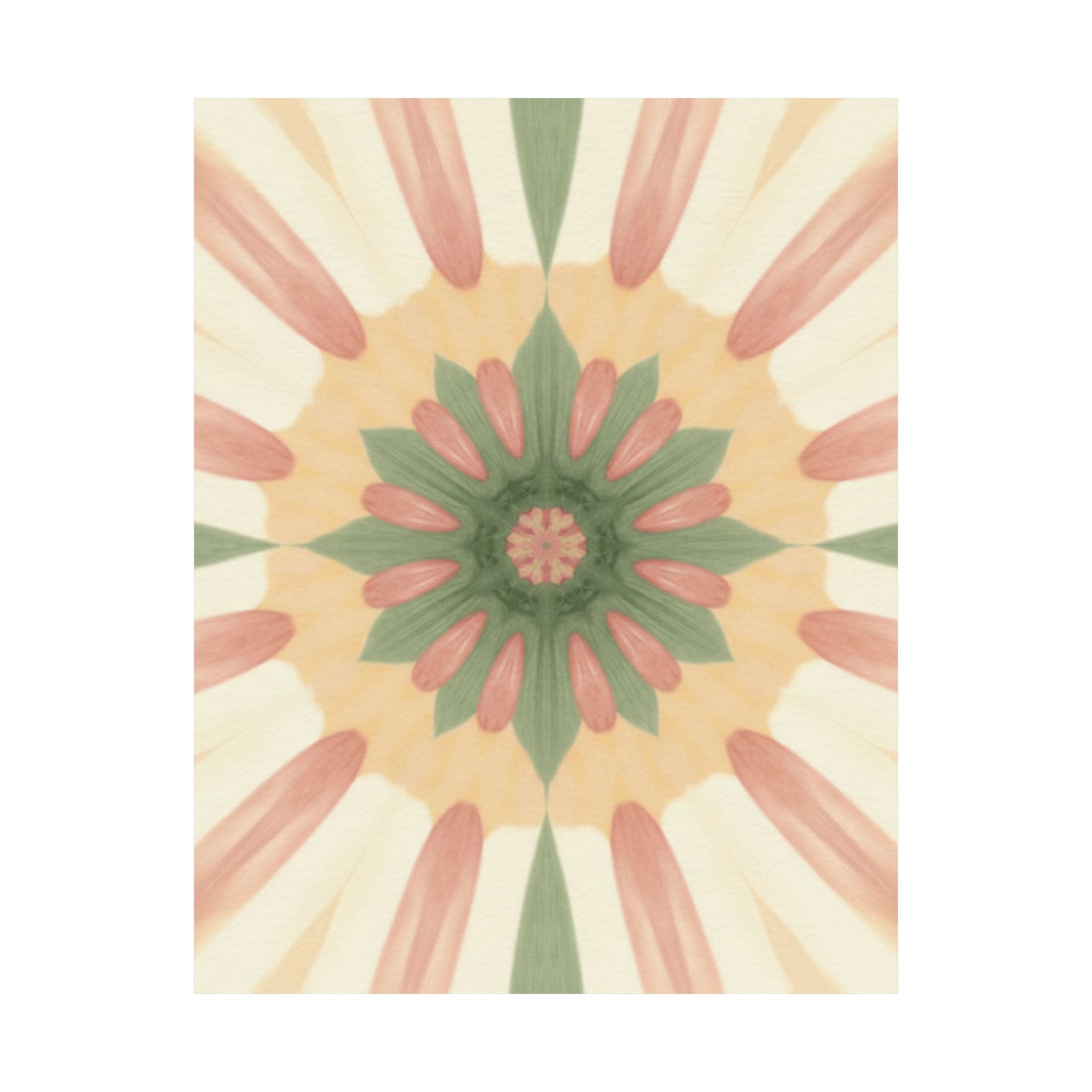Peach and Sage Floral Kaleidoscope Mandala Poster