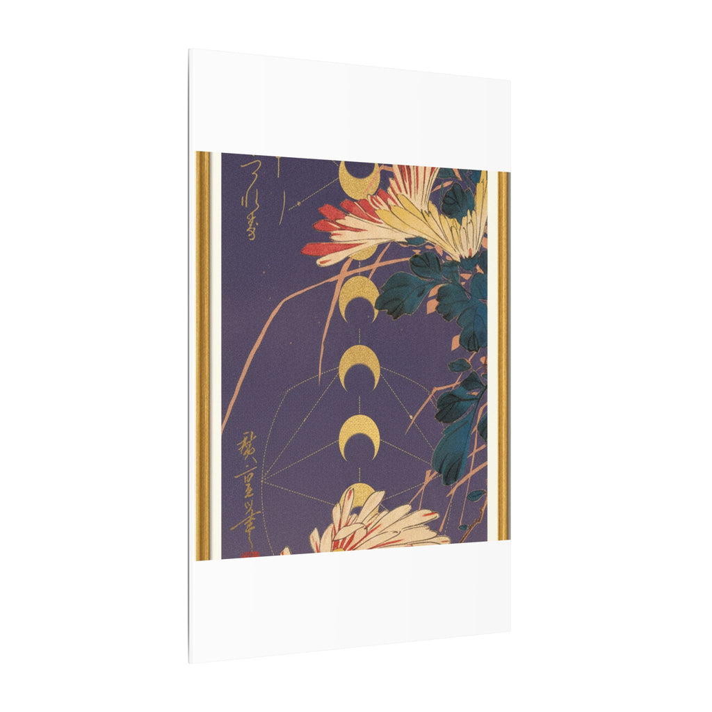 Chrysanthemum and Gold Moon Phases Woodblock Matte Canvas
