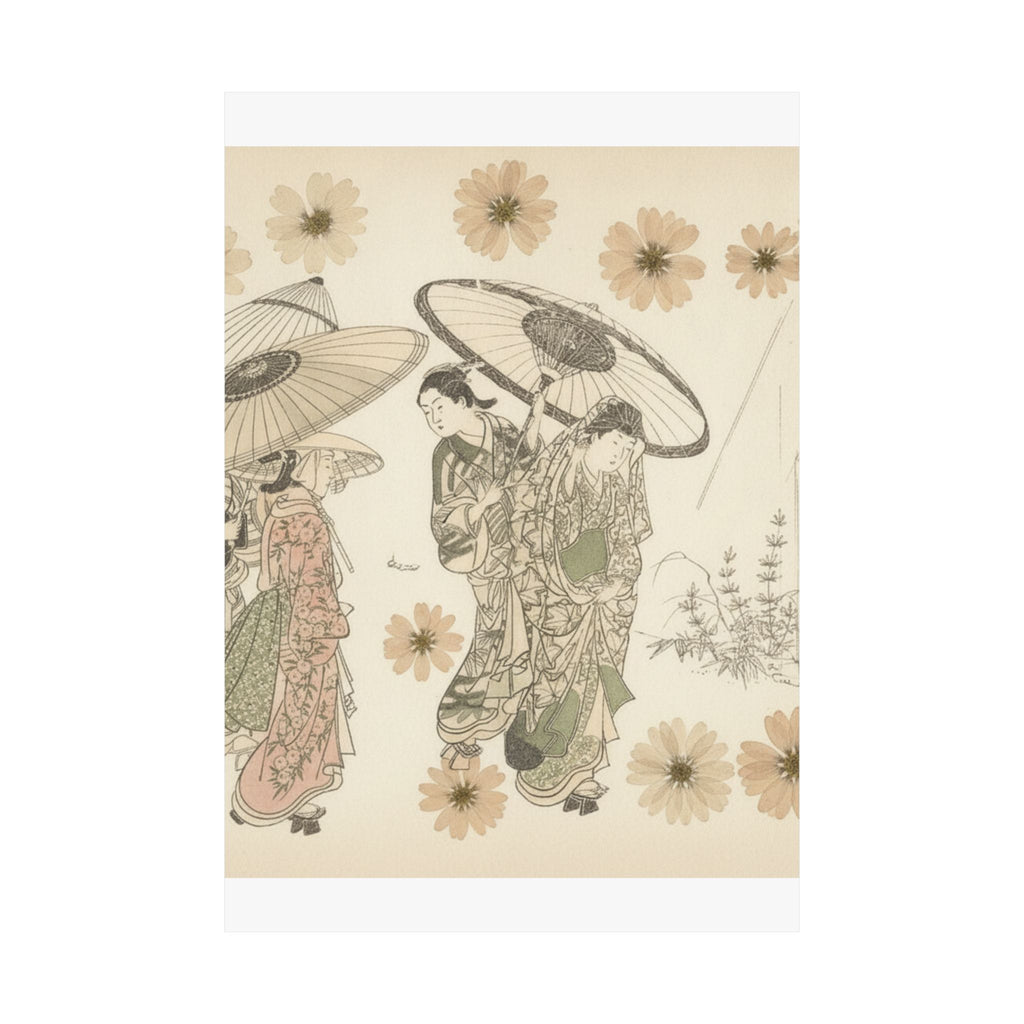 Botanical — A Lady With Three Attendants In The Rain — Matte Poster
