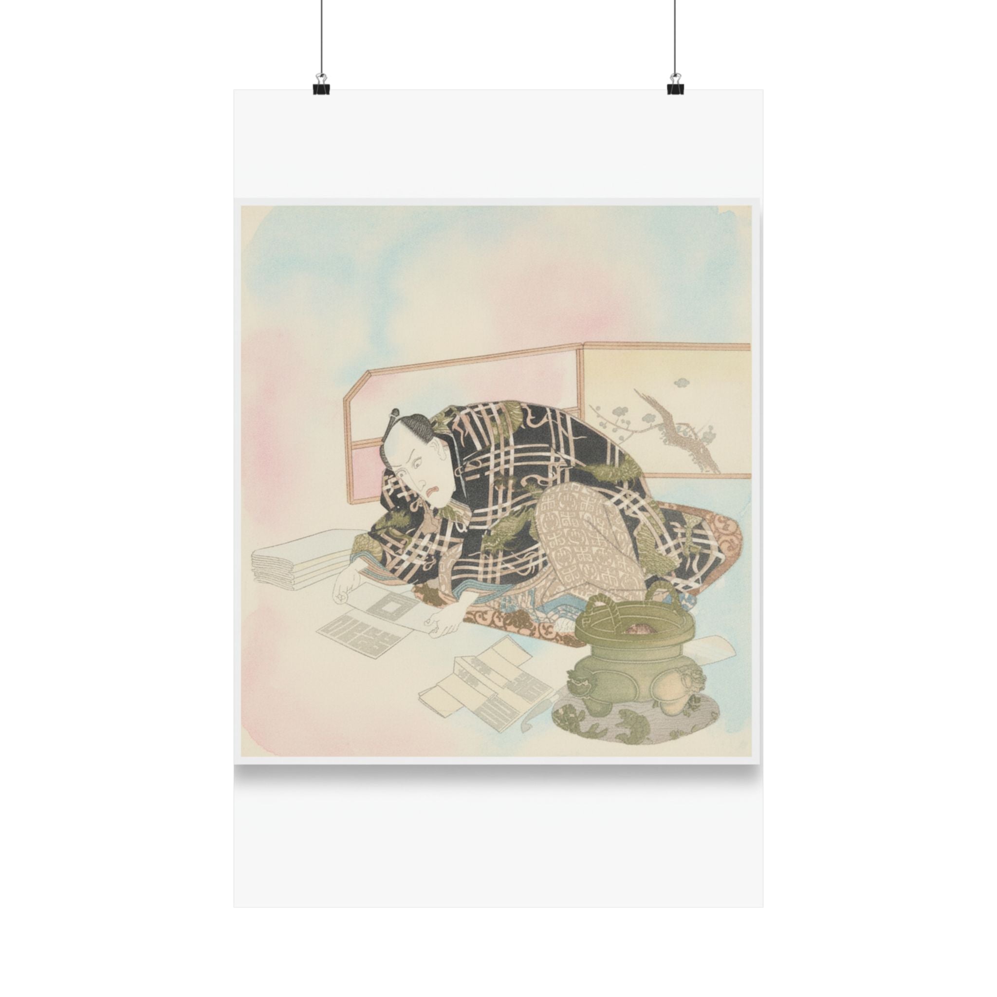 Watercolor — Ichikawa Danjūrō Vii Preparing New Year'S Gifts — Matte Poster