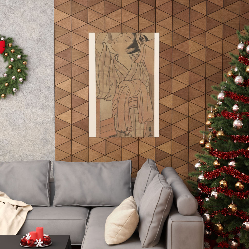 Ecommerce Main — Young Lady Toying With The Tassel Of Her Bed–Net While A Cat Plays At Her Feet — Matte Poster