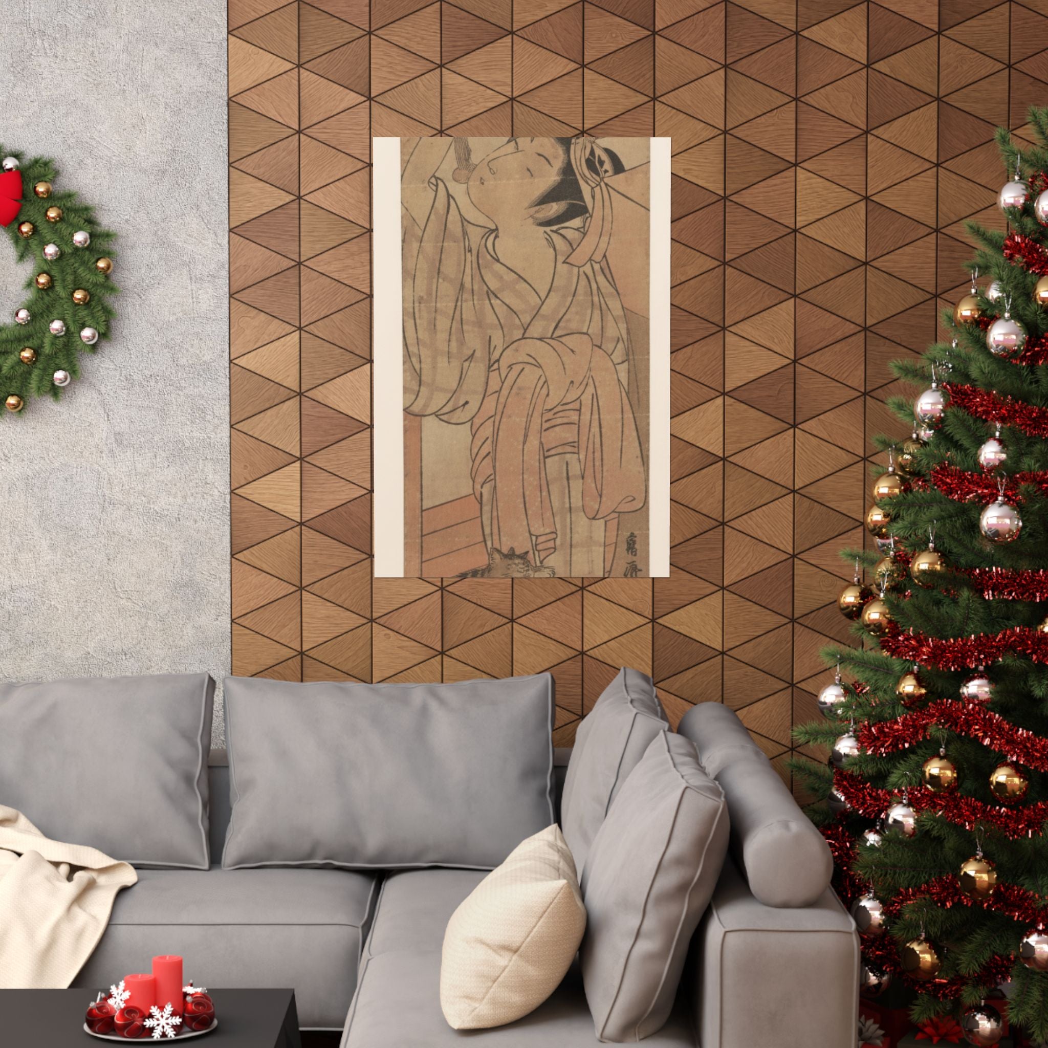 Ecommerce Main — Young Lady Toying With The Tassel Of Her Bed–Net While A Cat Plays At Her Feet — Matte Poster
