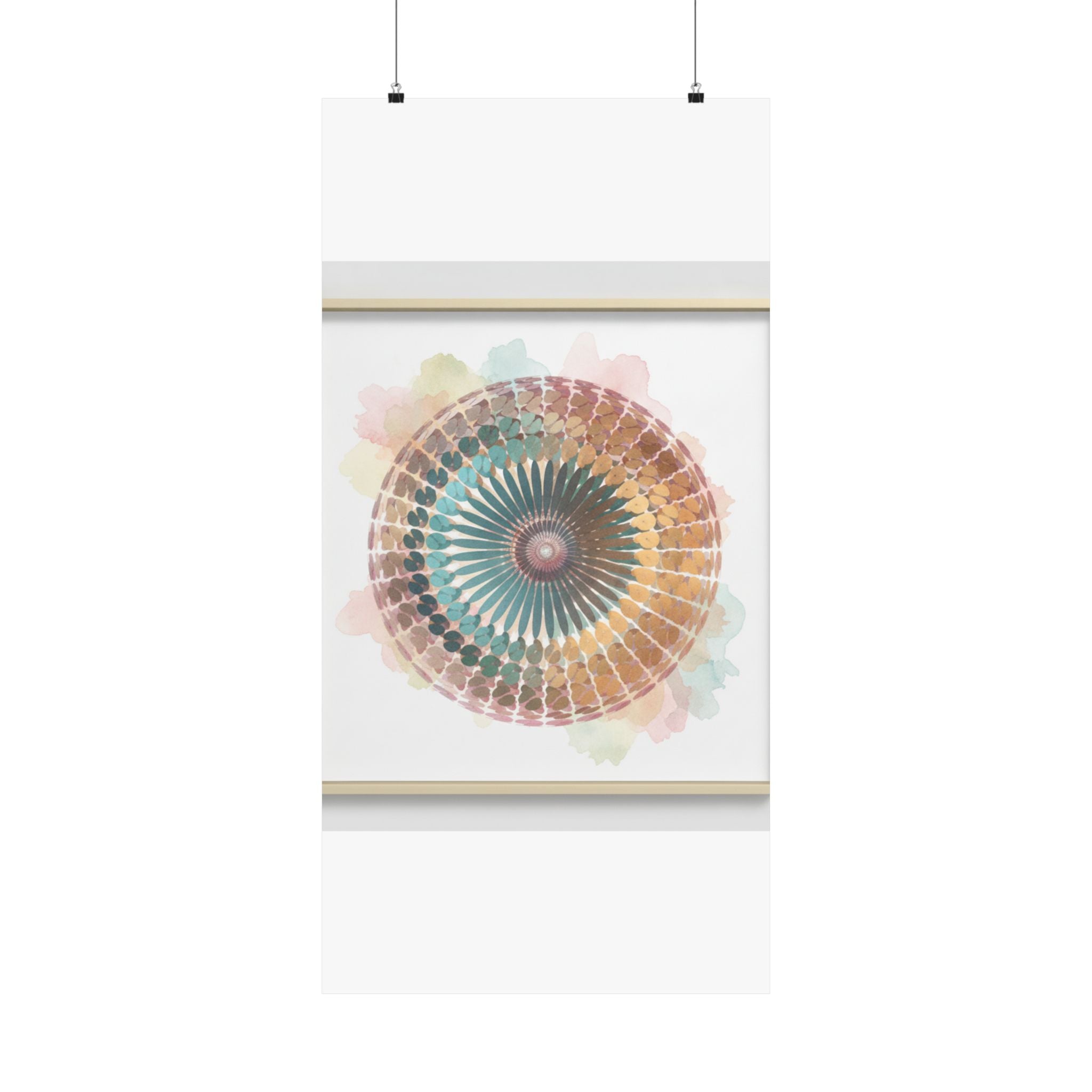 Terracotta and Teal Watercolour Spiral Mandala Poster
