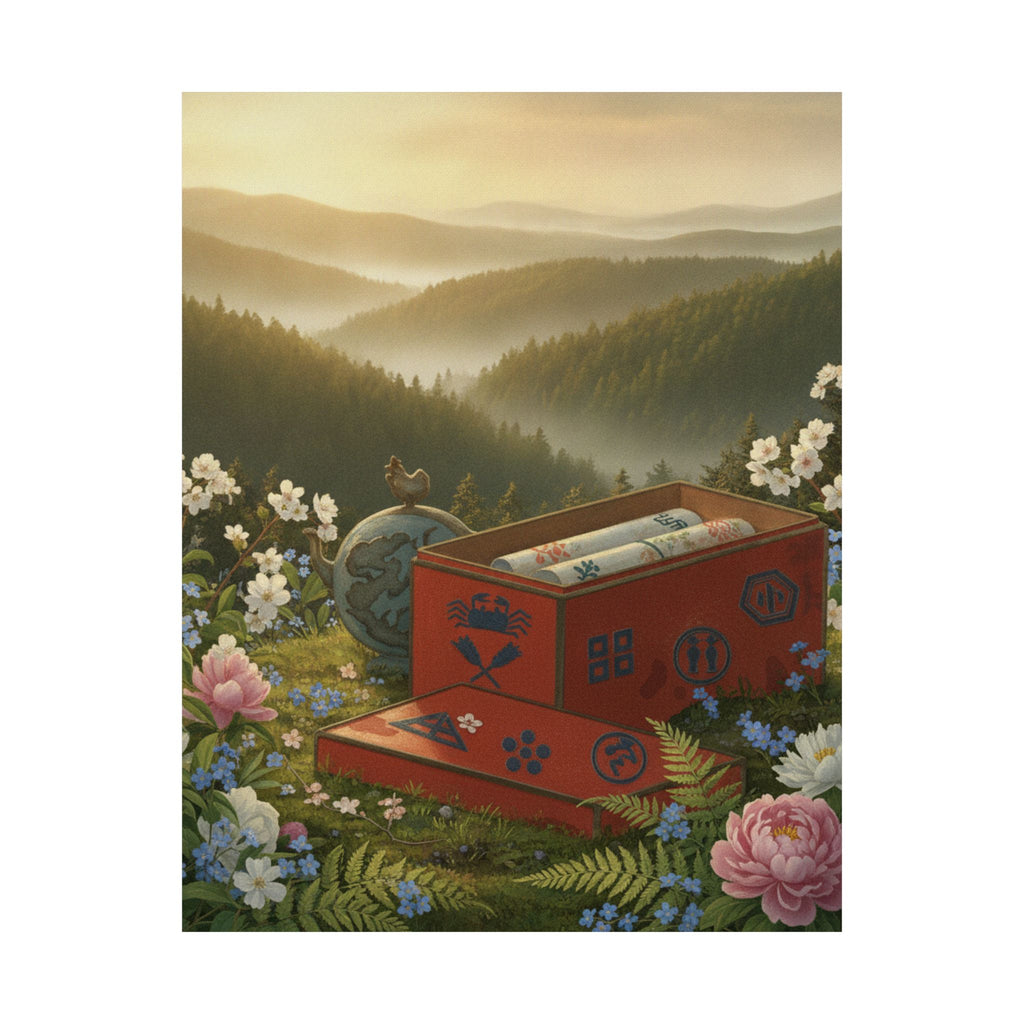 Scenic Nature — Red Lacquer Box And Water-Pot — Matte Poster