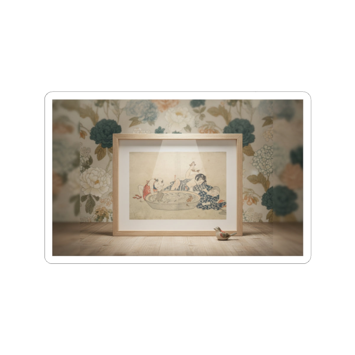 Product Marketing — Boys Playing With A Basin Of Fish And Turtles — Kiss-Cut Sticker
