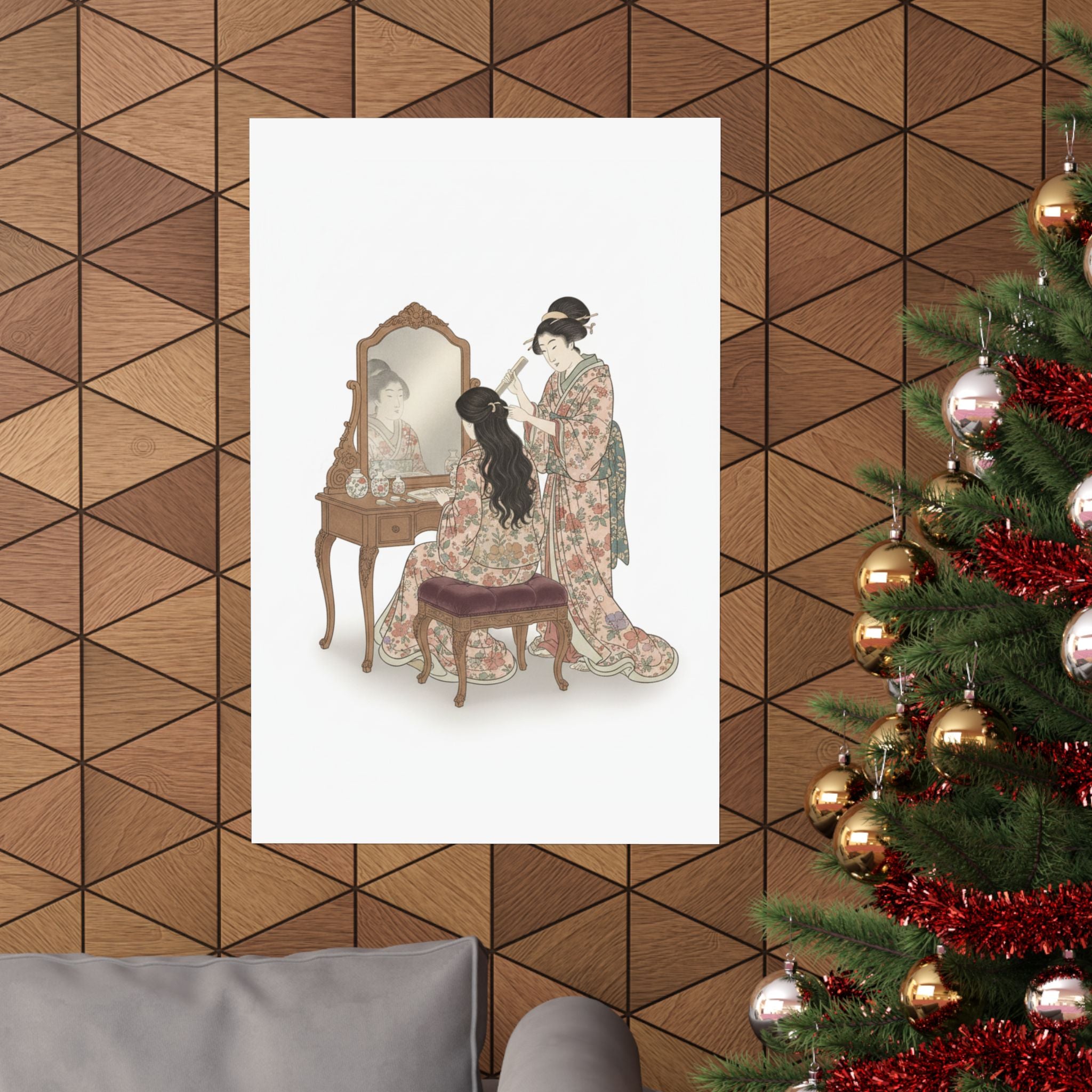 Ecommerce Main — A Woman At Her Toilet Seated Before A Mirror, Having Her Hair Combed By A Kameyu — Matte Poster