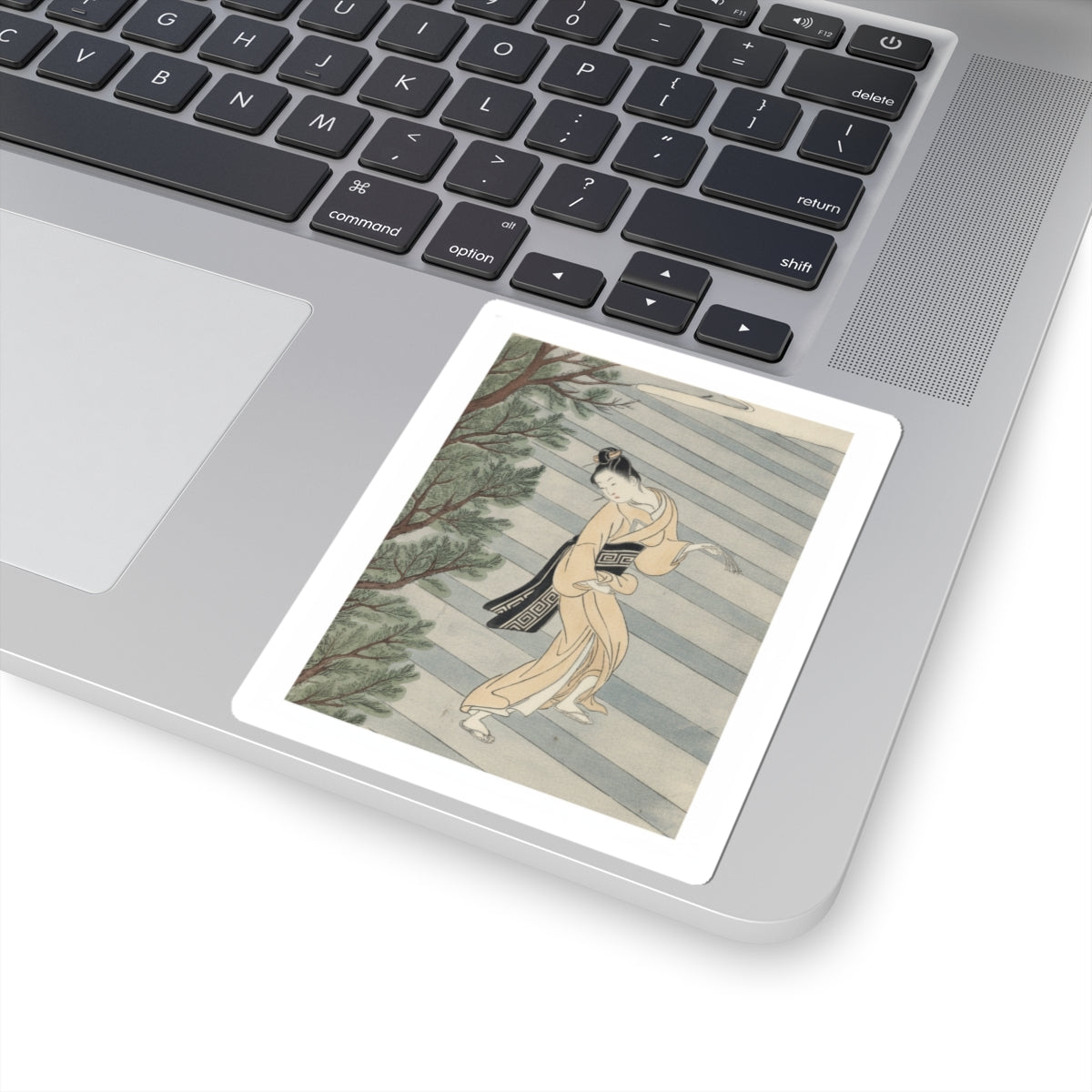 Watercolor — Young Woman Climbing Stone Stairs To A Shinto Temple — Kiss-Cut Sticker