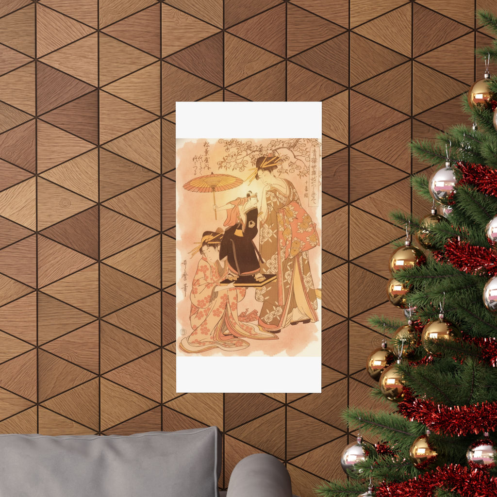 Southern Sunset — The Oiran Yoyogiku Of Matsubaya Standing Under A Cherry Tree — Matte Poster