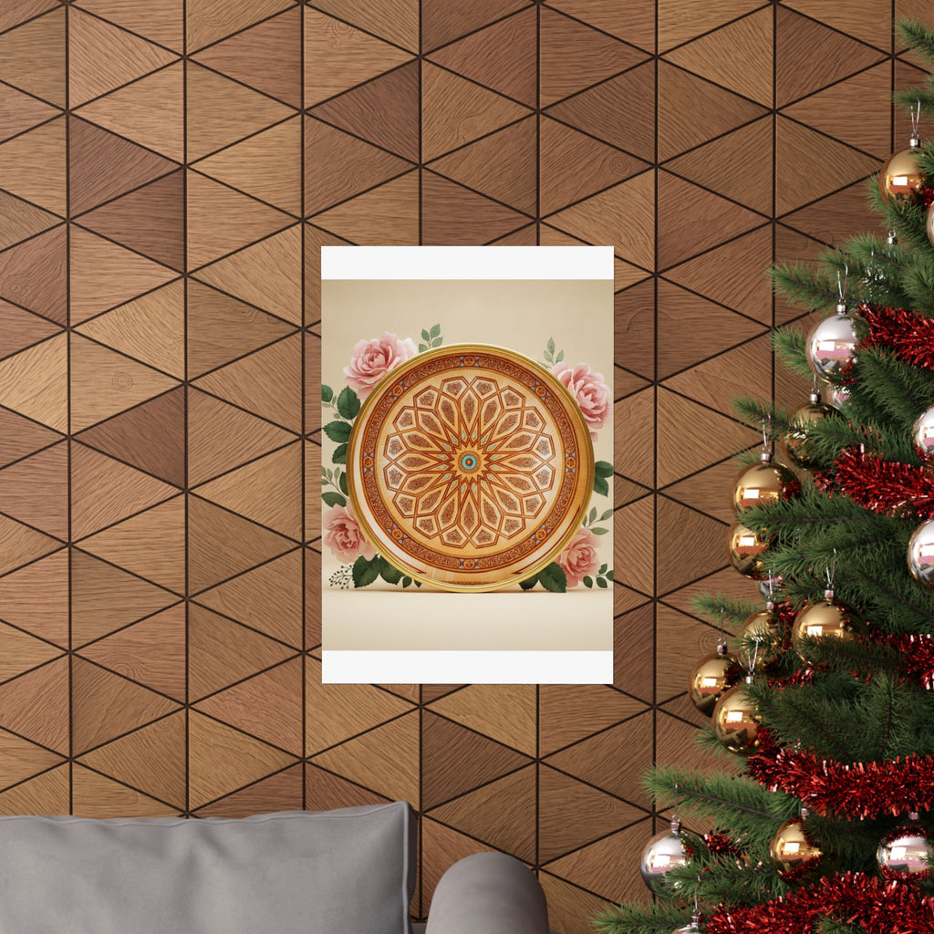 Gilded Moroccan Medallion and Pink Roses Art Poster