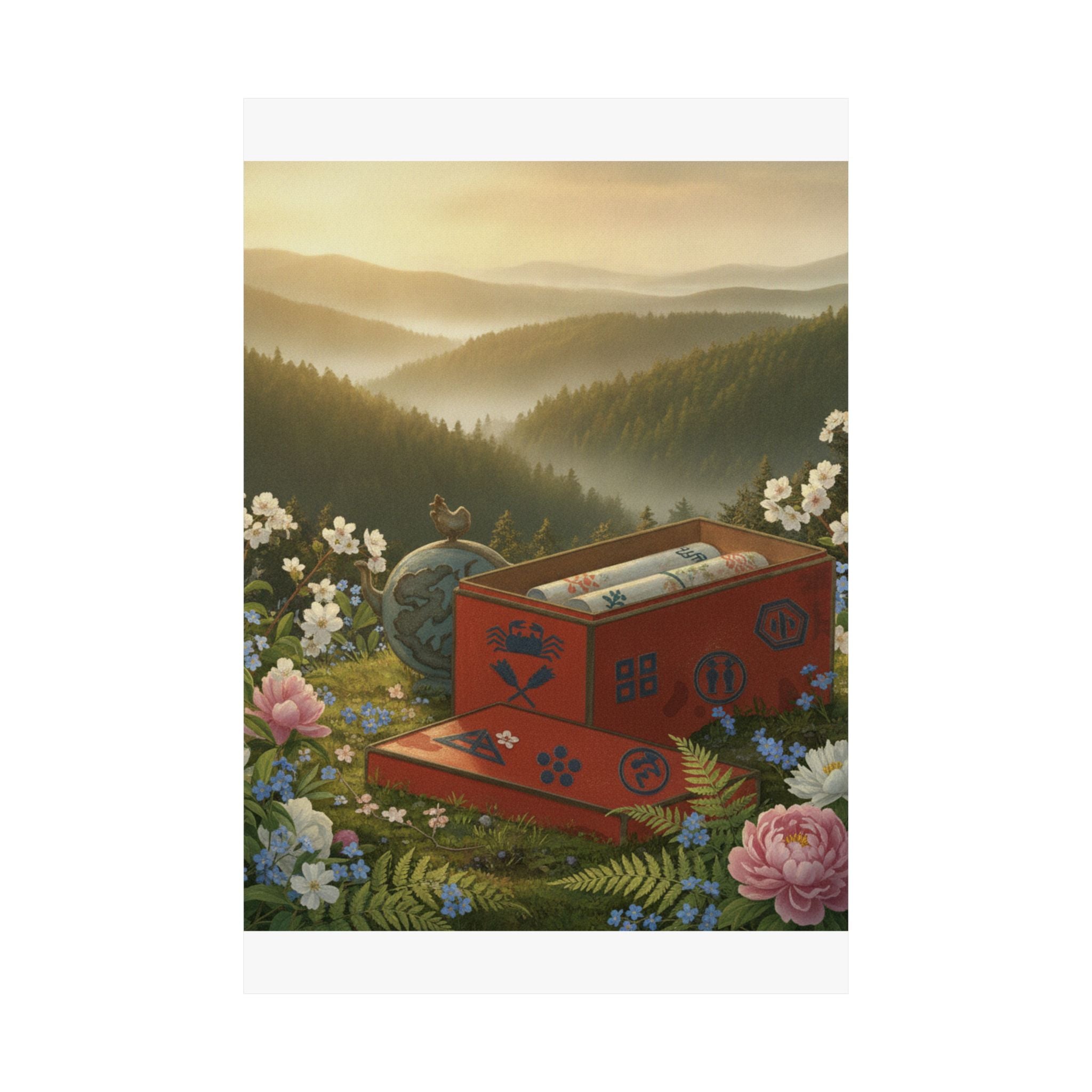 Scenic Nature — Red Lacquer Box And Water-Pot — Matte Poster