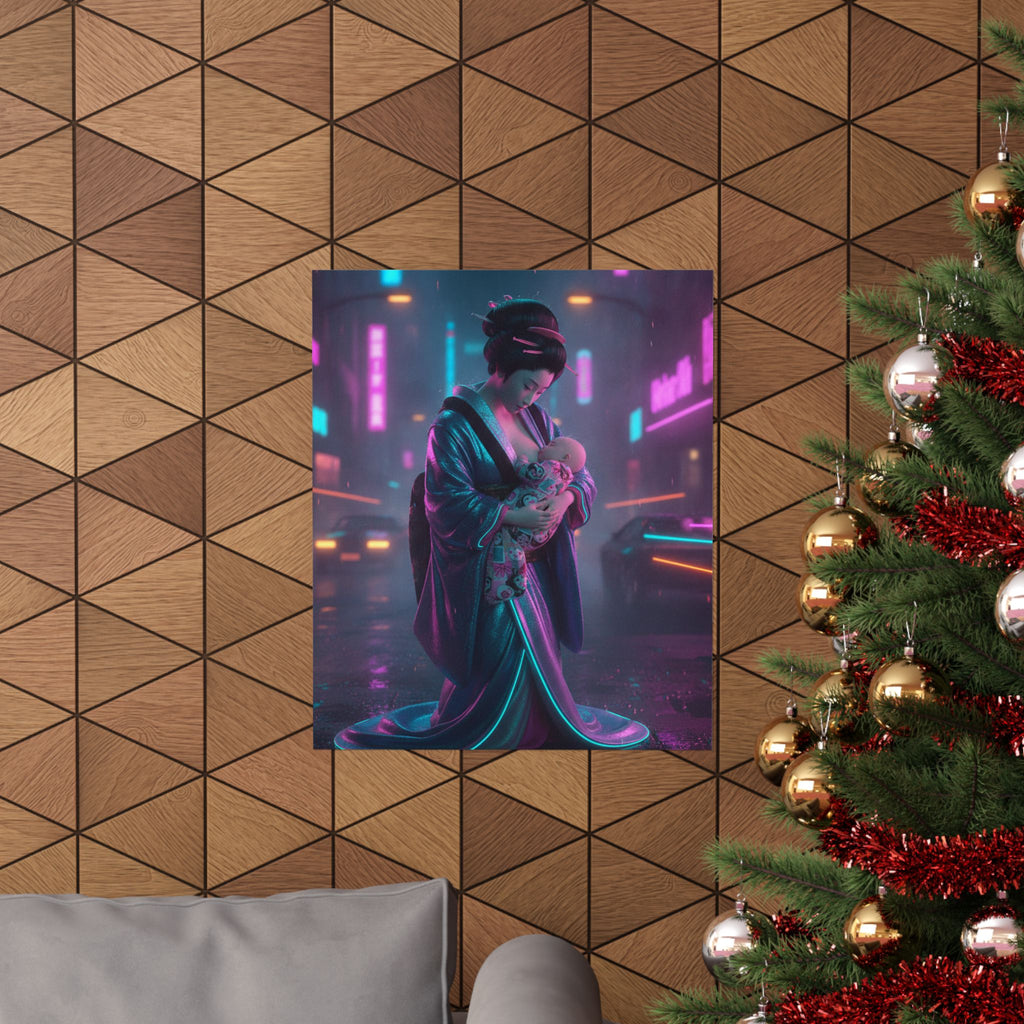 Neon Noir — Young Mother Nursing Her Baby — Matte Poster