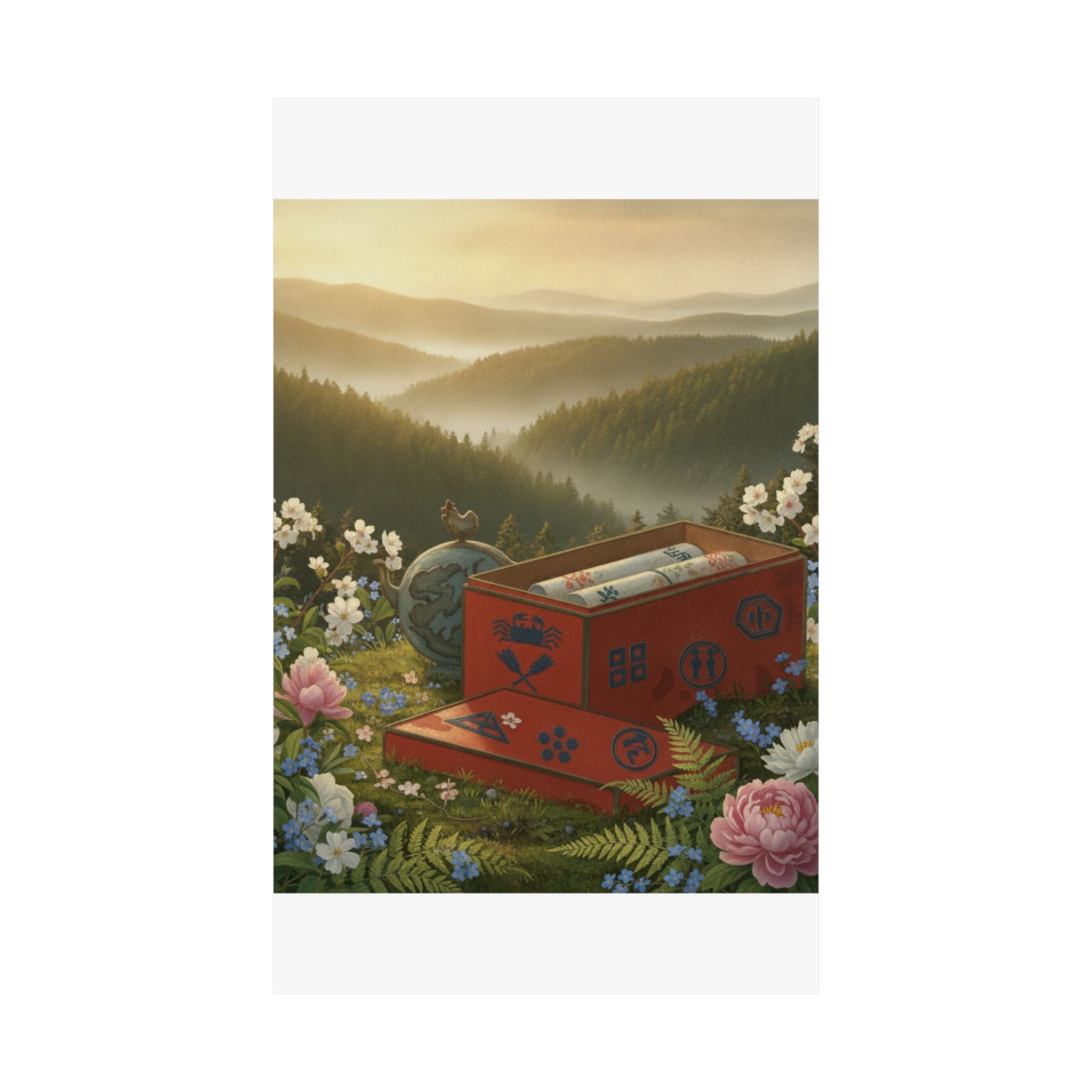 Scenic Nature — Red Lacquer Box And Water-Pot — Matte Poster