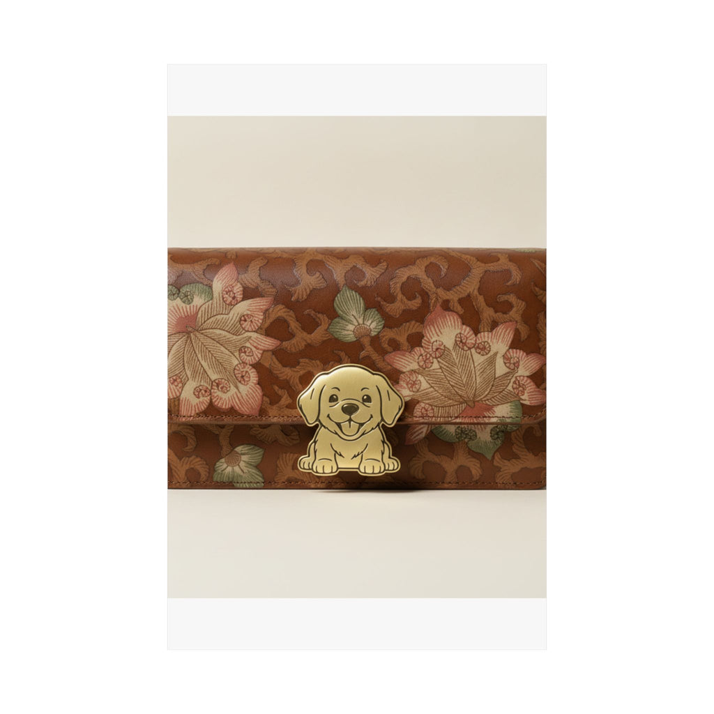 Product Marketing — Leather Purse With A Buckle In The Shape Of A Puppy — Matte Poster