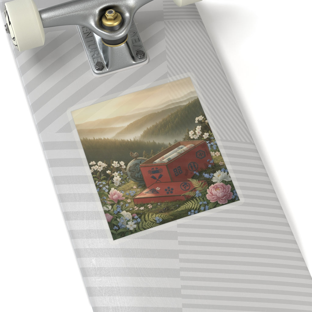 Scenic Nature — Red Lacquer Box And Water-Pot — Kiss-Cut Sticker