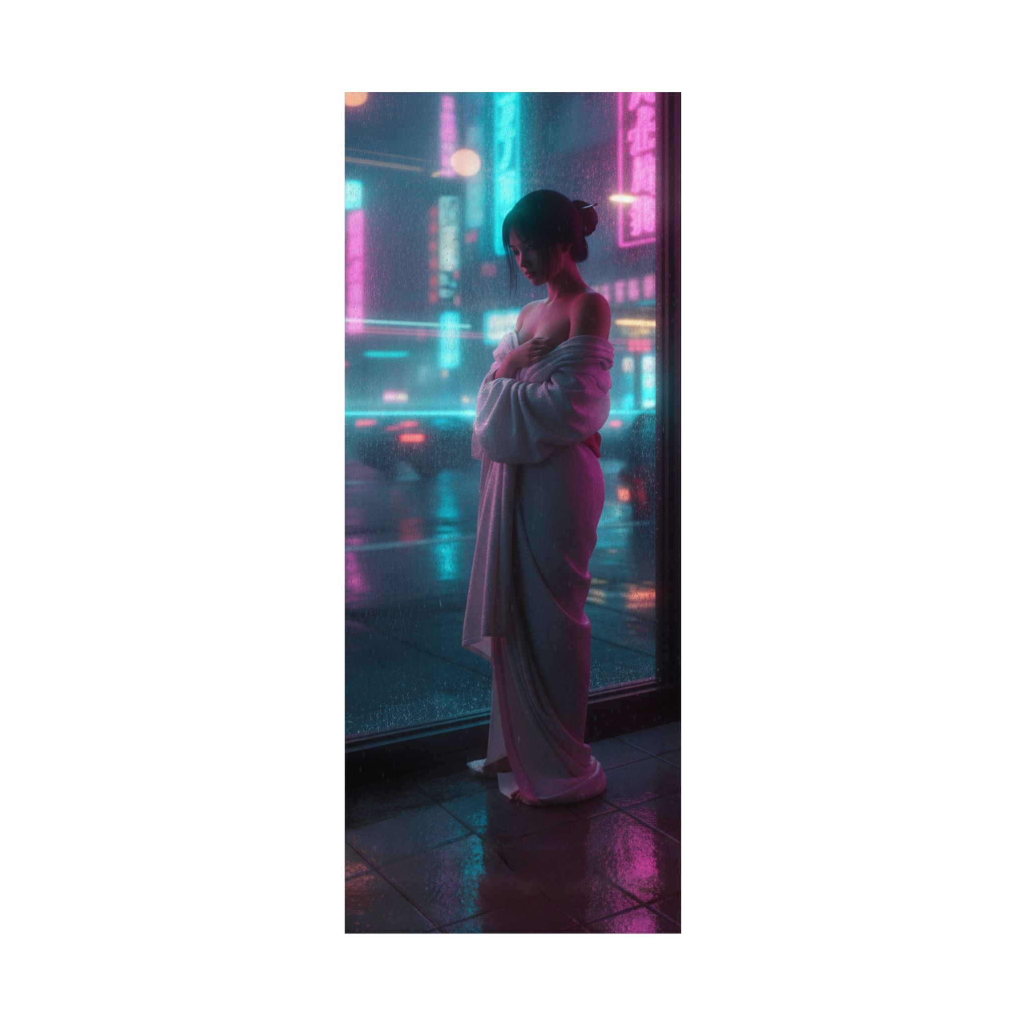 Neon Noir — Girl Drying Herself After Her Bath — Matte Poster