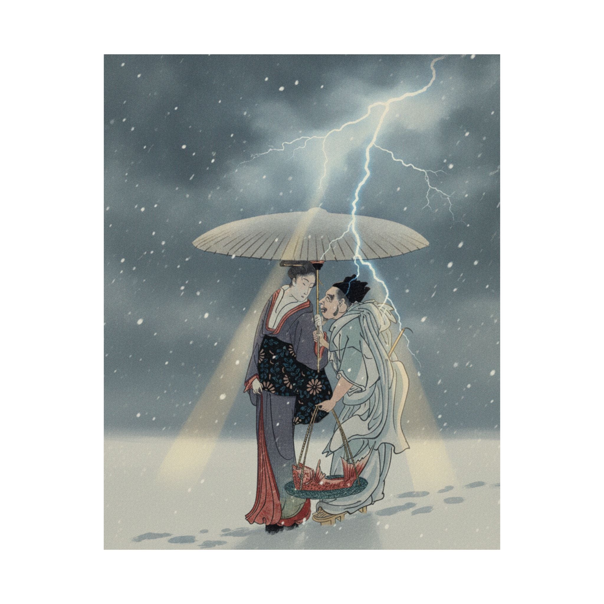 Dramatic Storm — Ebisu And Benten Walking In The Snow — Matte Poster