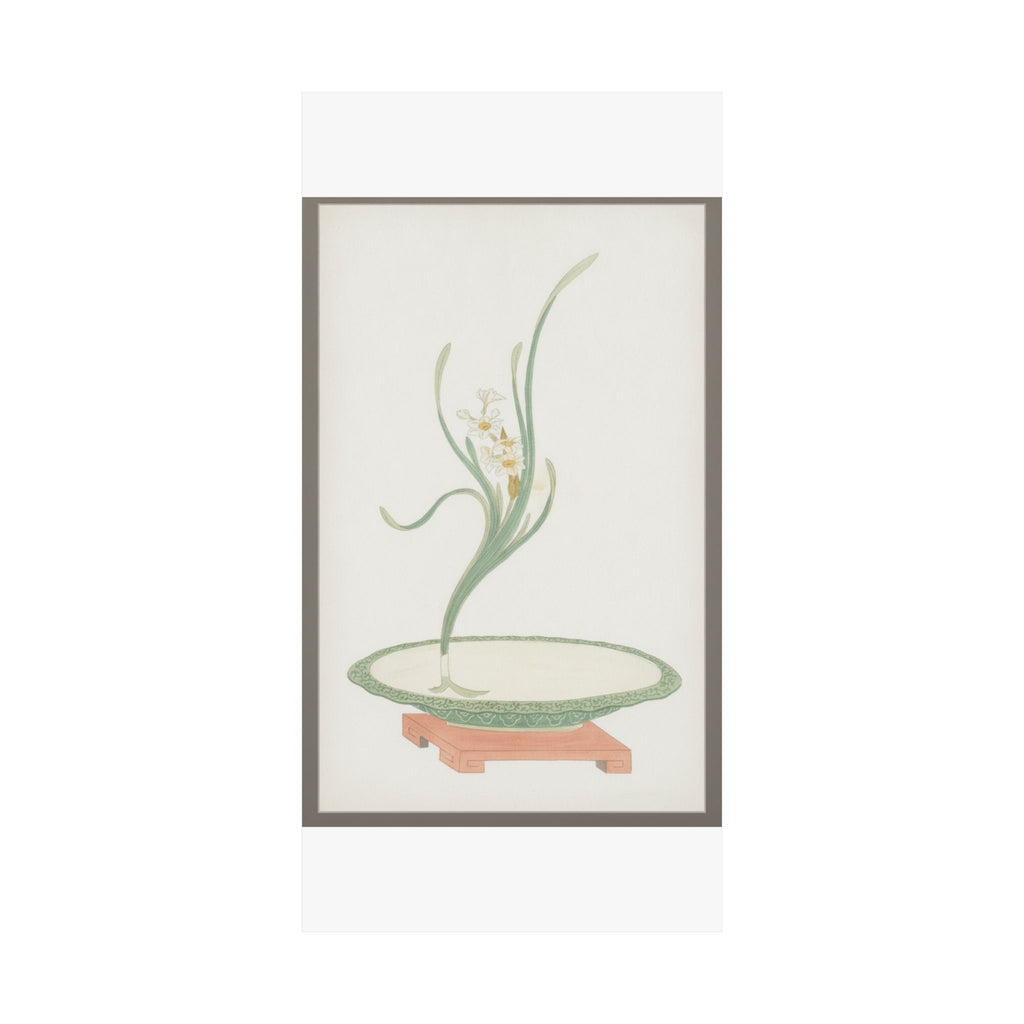 Watercolor — Flower Arrangement Of Suisen (Narcissus) In A Flat Green Dish — Matte Poster