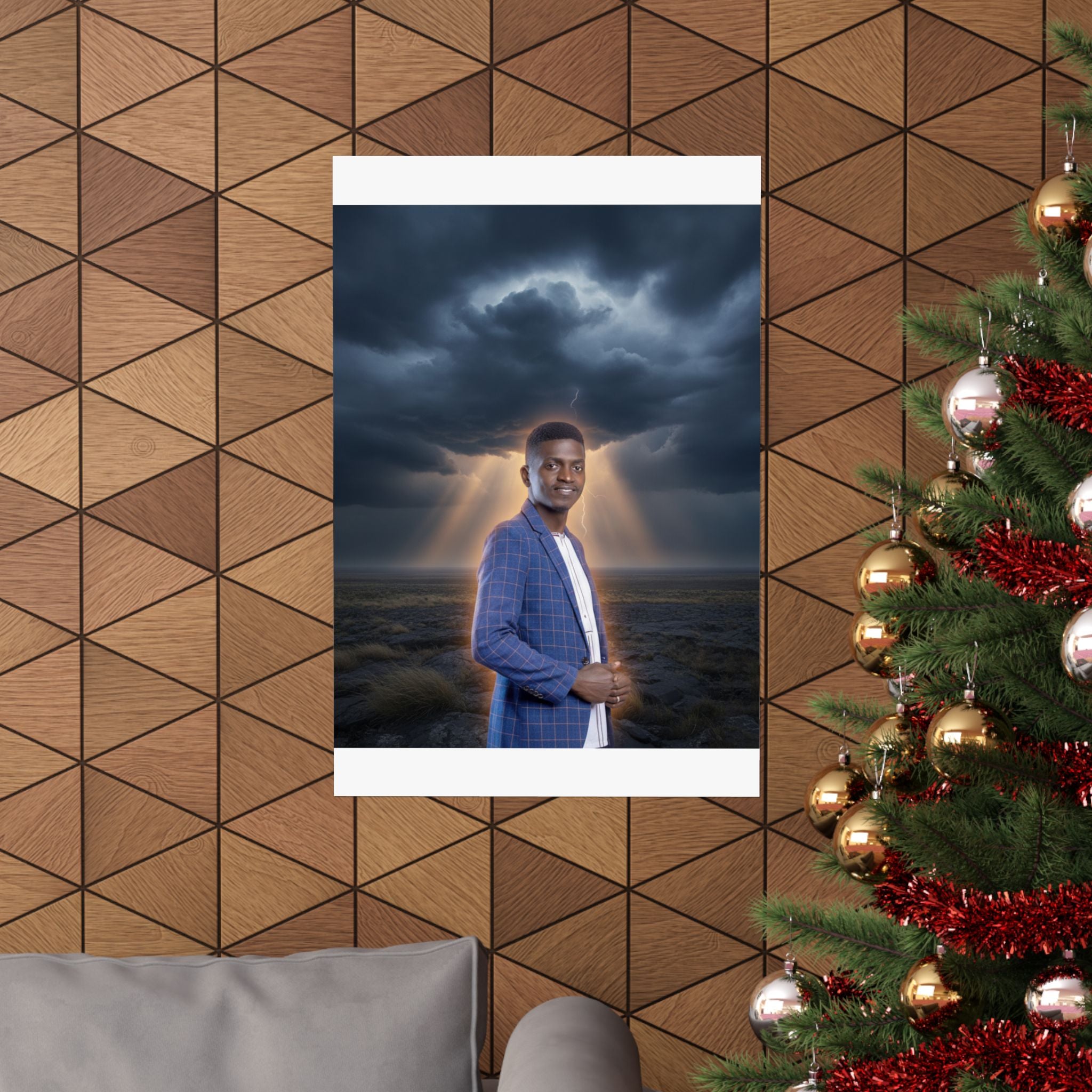 Smiling Man Blue Check Blazer Storm Sunrays Matte Poster