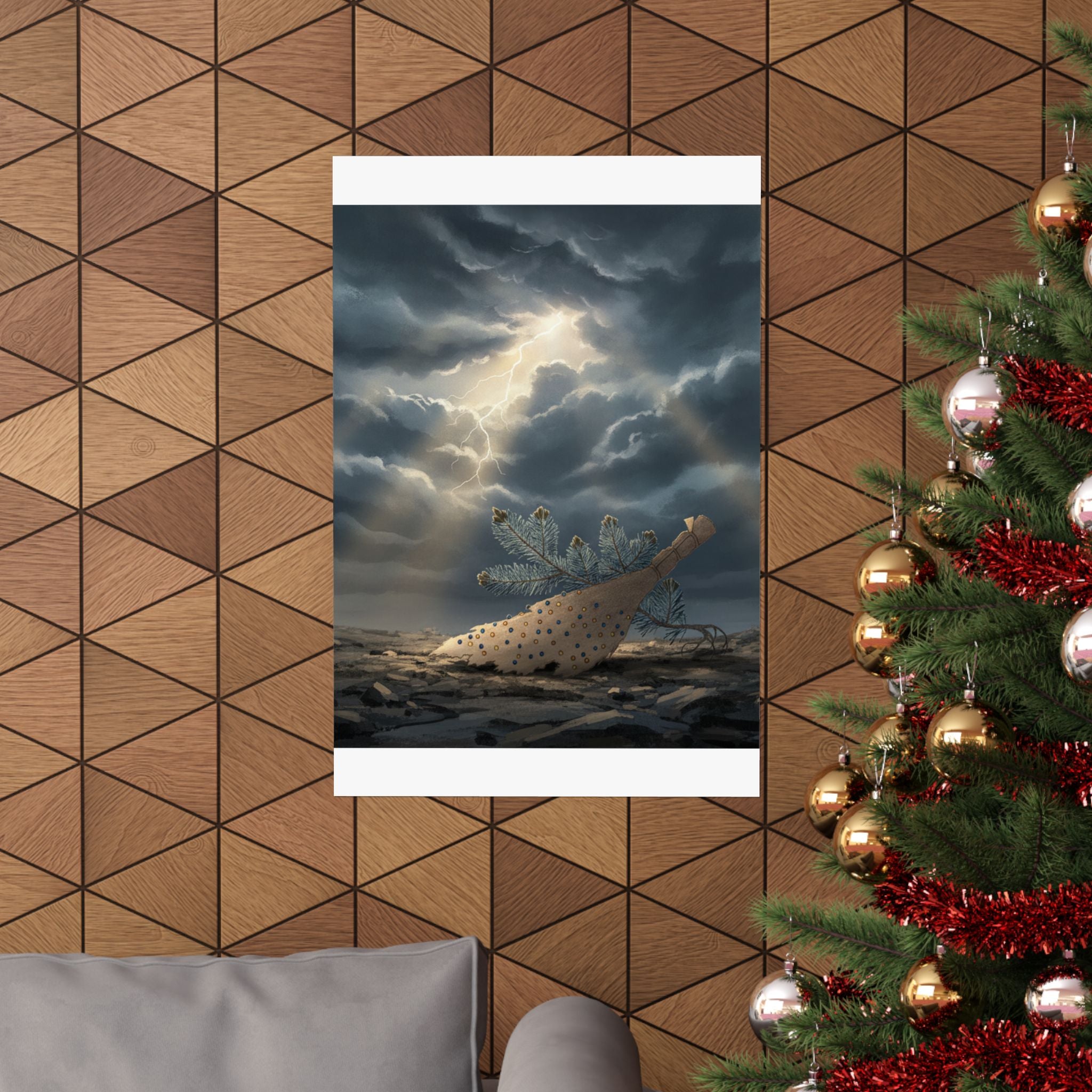 Dramatic Storm — Young Pine Tree And Jeweled Broom — Matte Poster