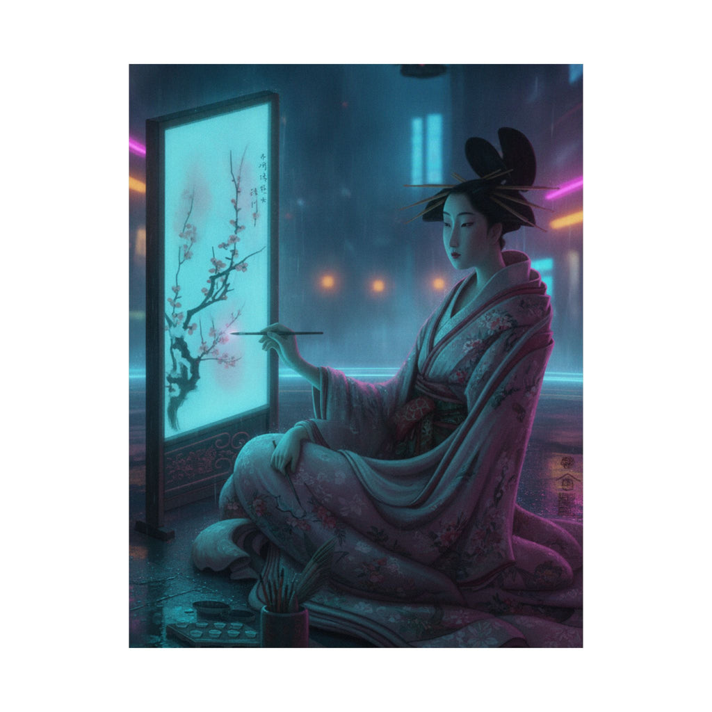 Neon Noir — Young Woman Painting A Screen — Matte Poster