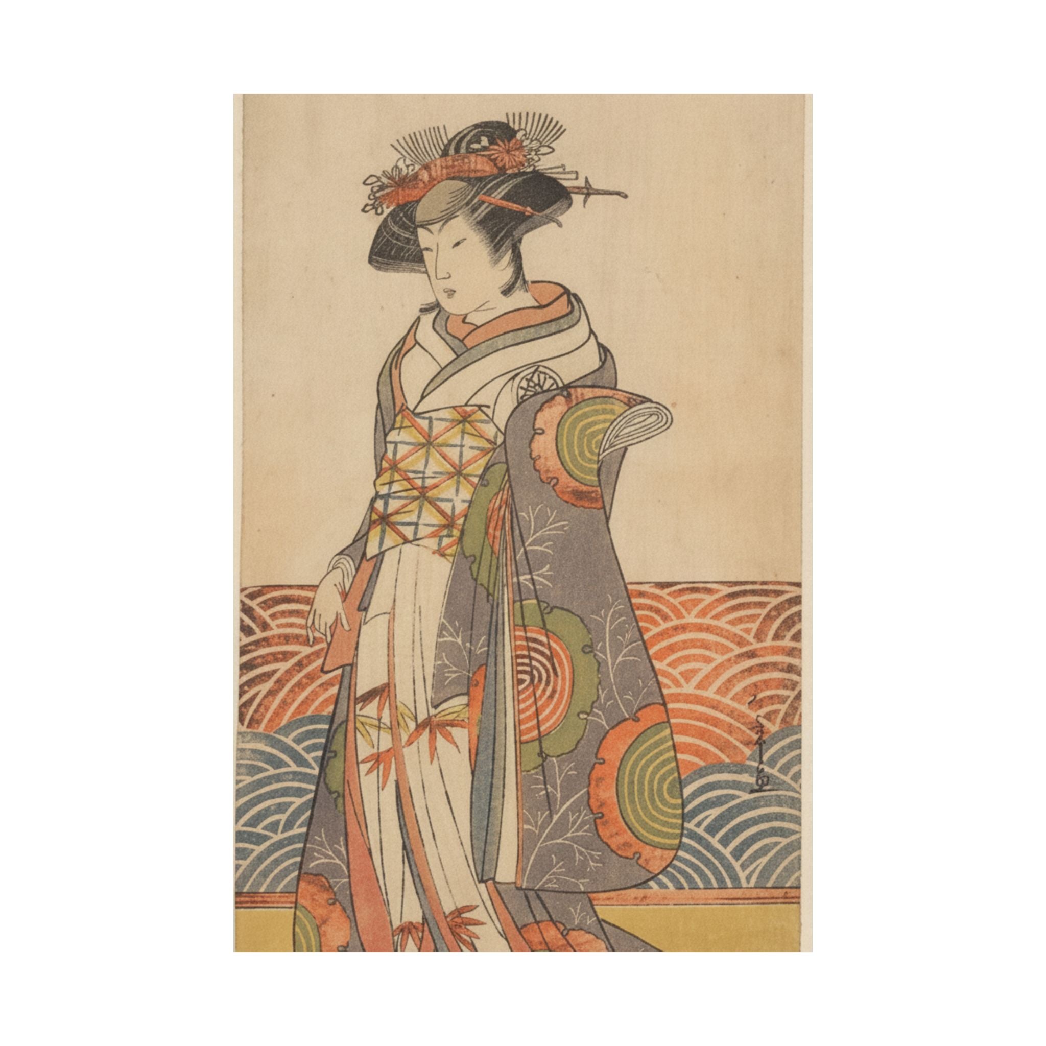 Product Marketing — The Third Segawa Kikunojo As A Woman Standing In A Room Having A Wave-Pattern Da — Matte Poster