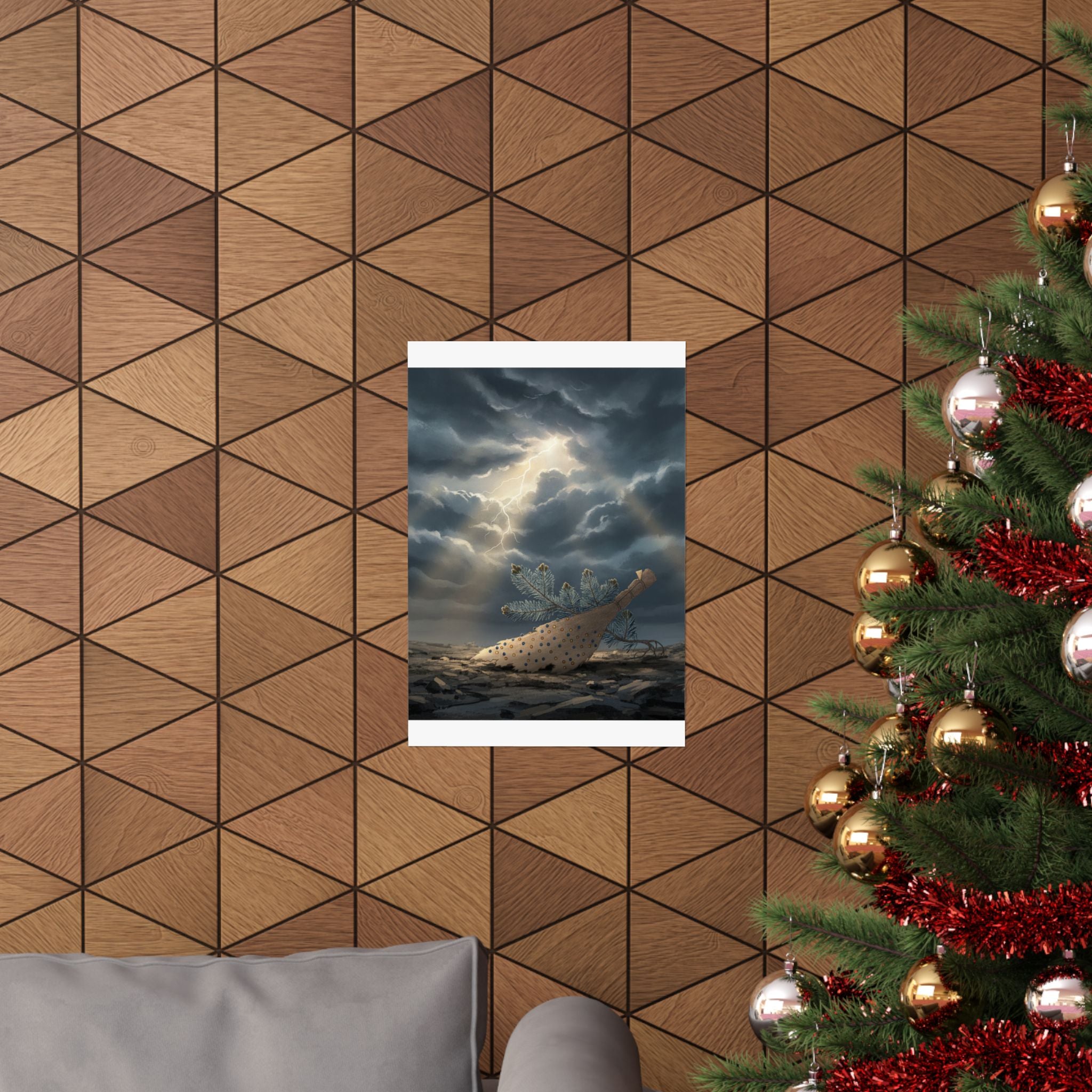 Dramatic Storm — Young Pine Tree And Jeweled Broom — Matte Poster
