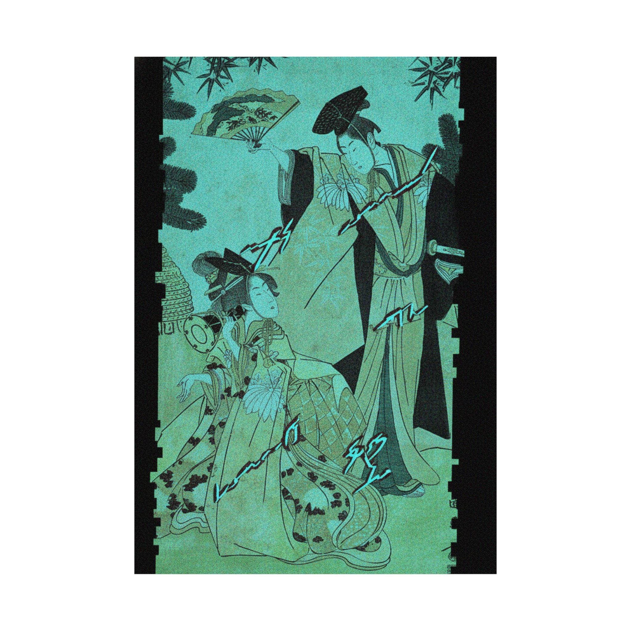 Glitch Culture — Young Lady With Drum And Man With Fan Saluting Her — Matte Poster