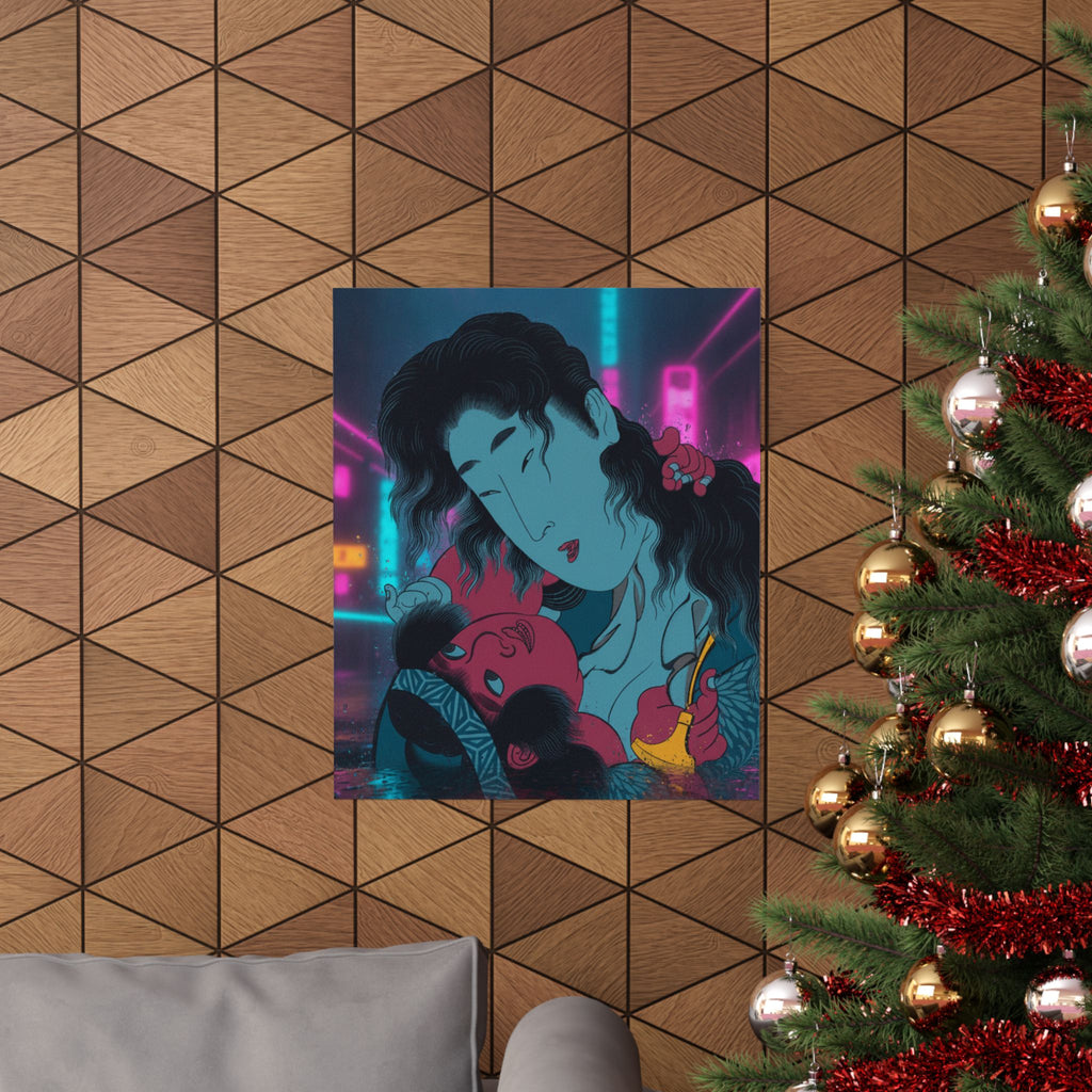 Neon Noir — Yamauba Playing With Kintarō — Matte Poster