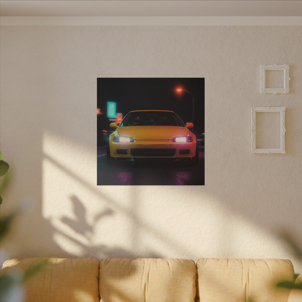 Neon Night JDM Yellow Coupe Street Matte Canvas