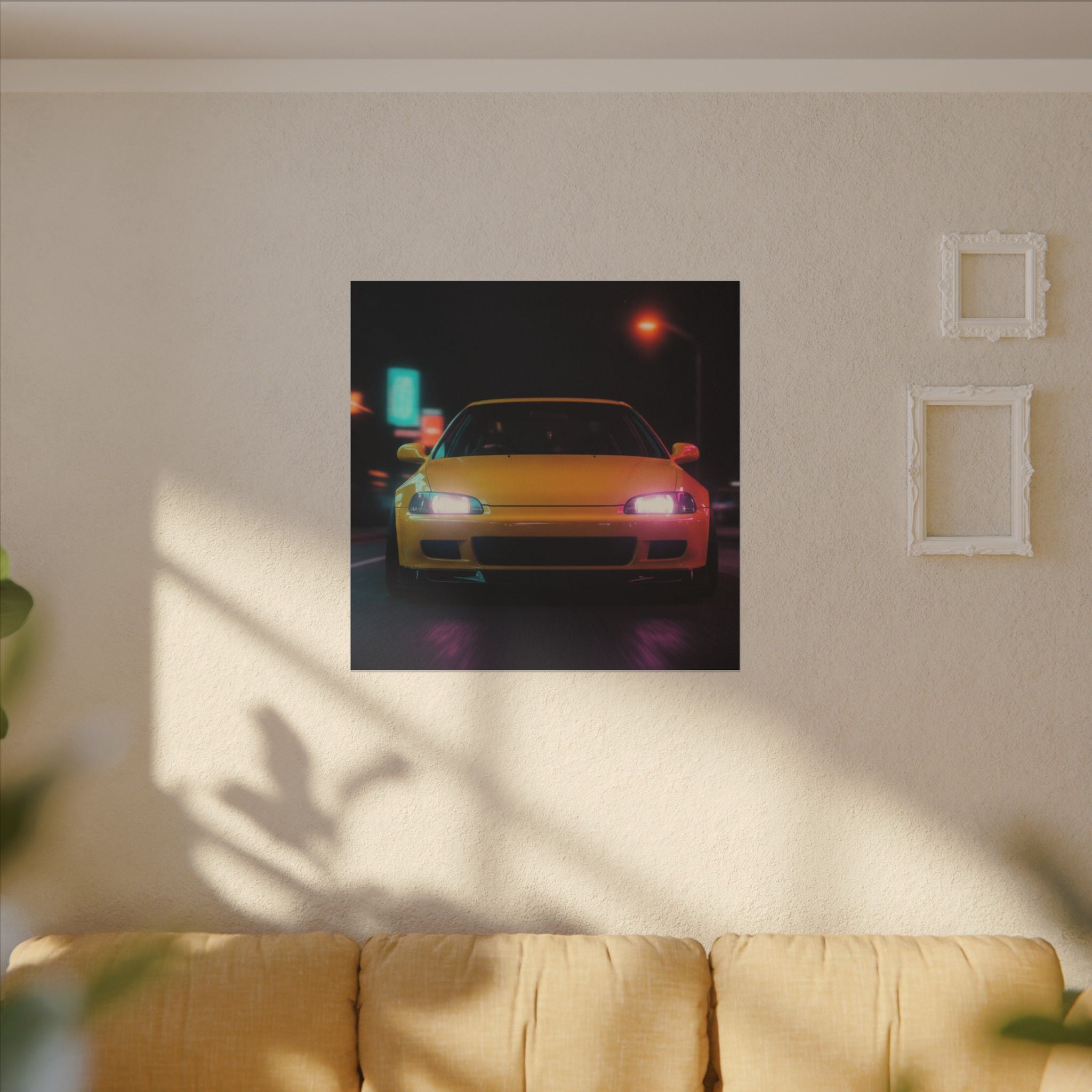 Neon Night JDM Yellow Coupe Street Matte Canvas