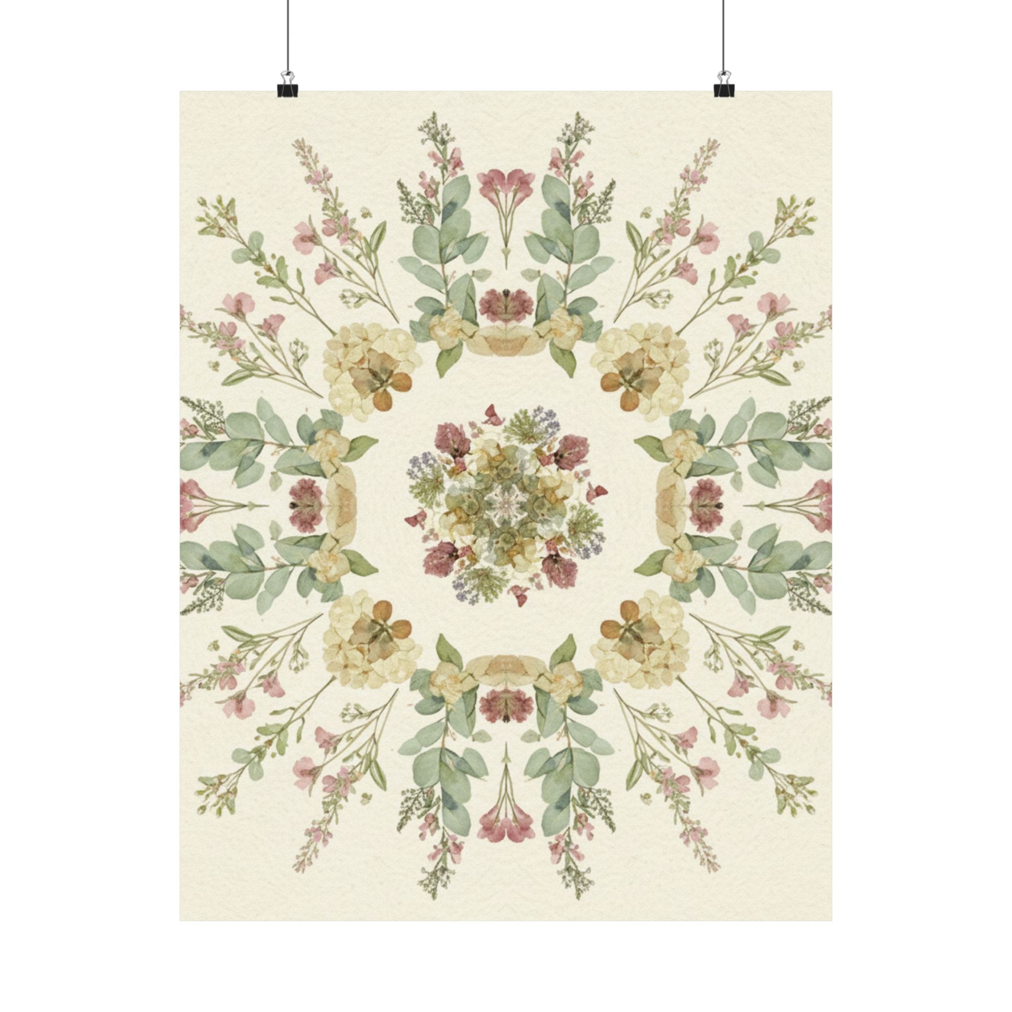 Pressed Wildflower Symmetry Cottagecore Botanical Poster