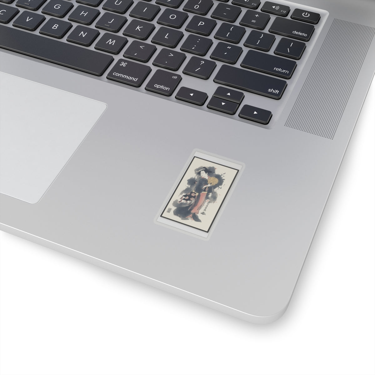 Watercolor — Girl With Fan — Kiss-Cut Sticker