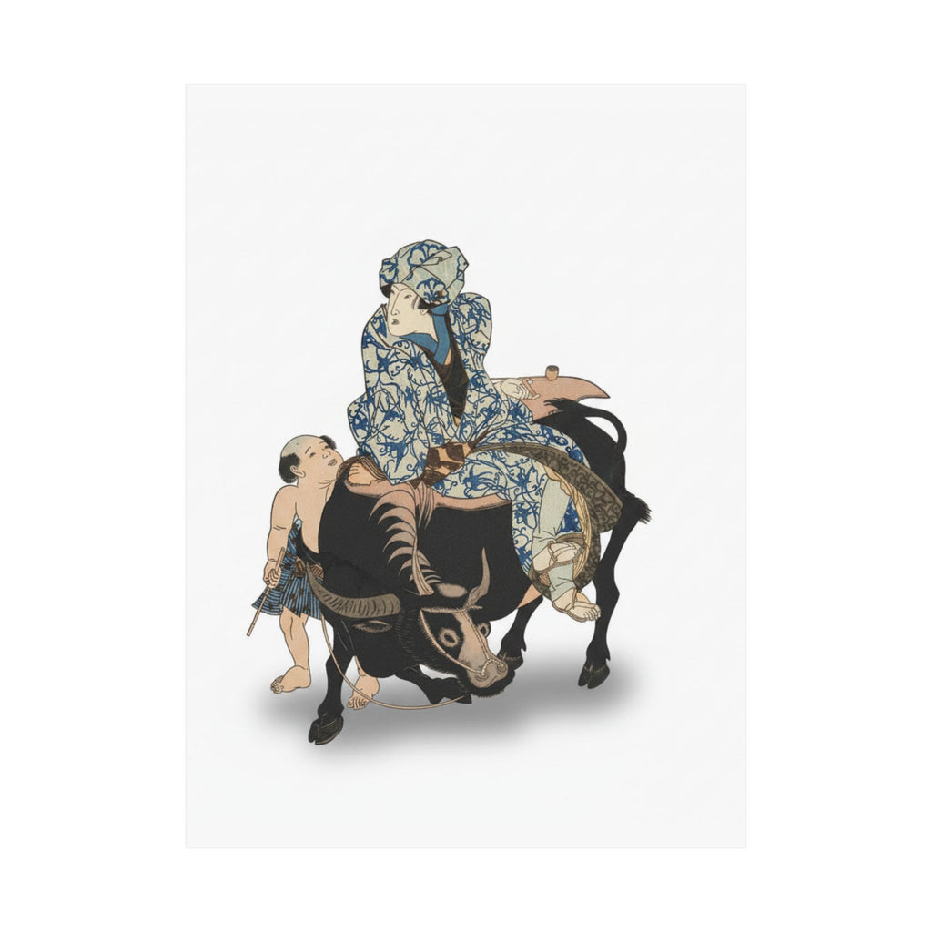 Ecommerce Main — Roshungi (Chinese, Lu Zhunyi) As A Woman With A Pipe Riding On A Buffalo — Matte Poster