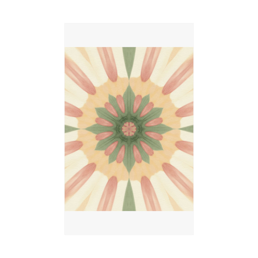 Peach and Sage Floral Kaleidoscope Mandala Poster