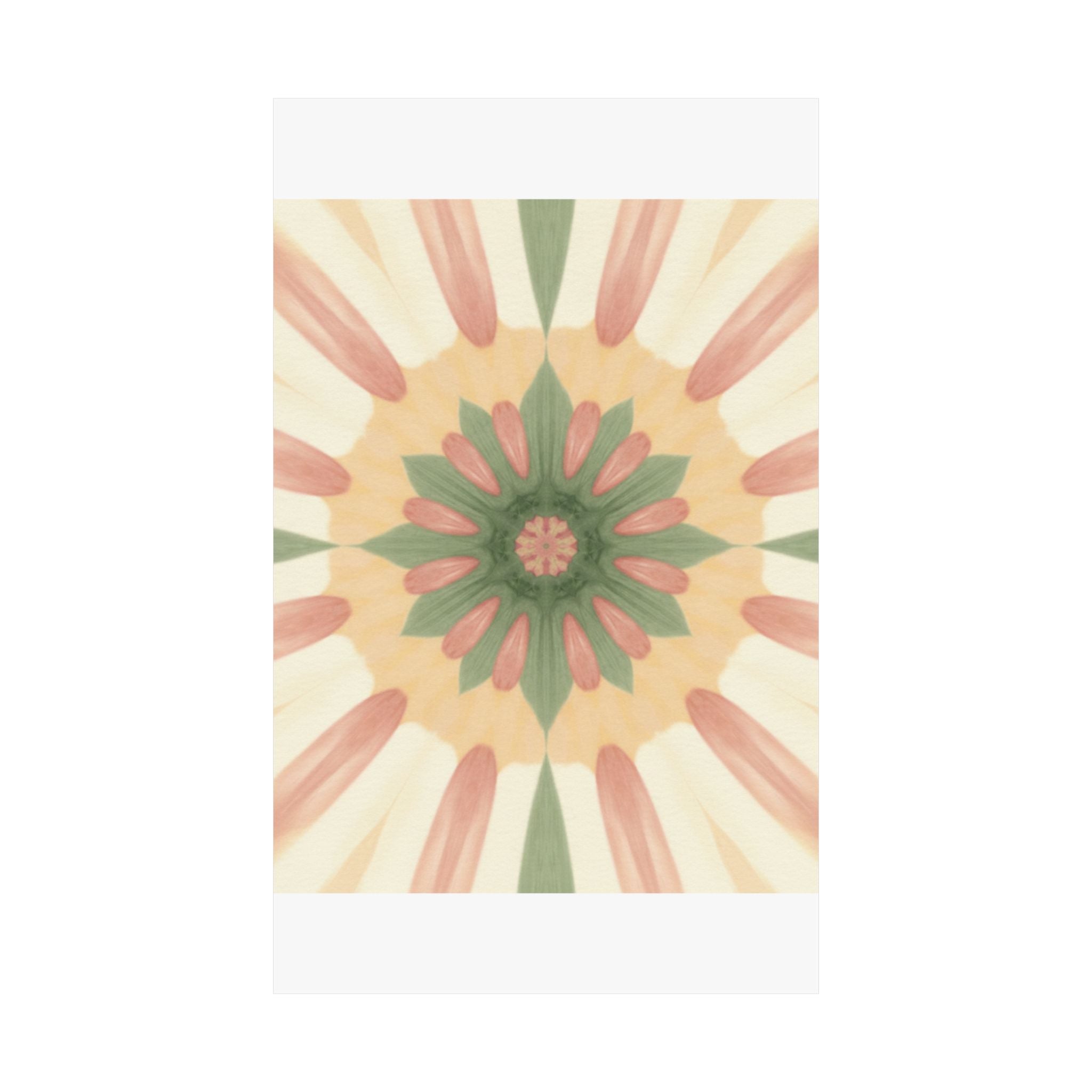 Peach and Sage Floral Kaleidoscope Mandala Poster