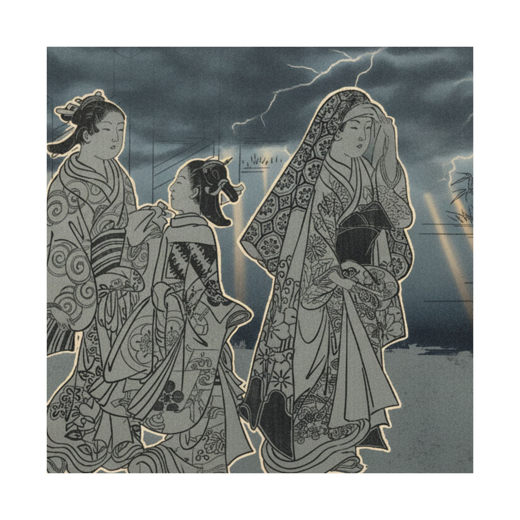 Dramatic Storm — A Courtesan Followed By Two Girl Attendants — Matte Poster