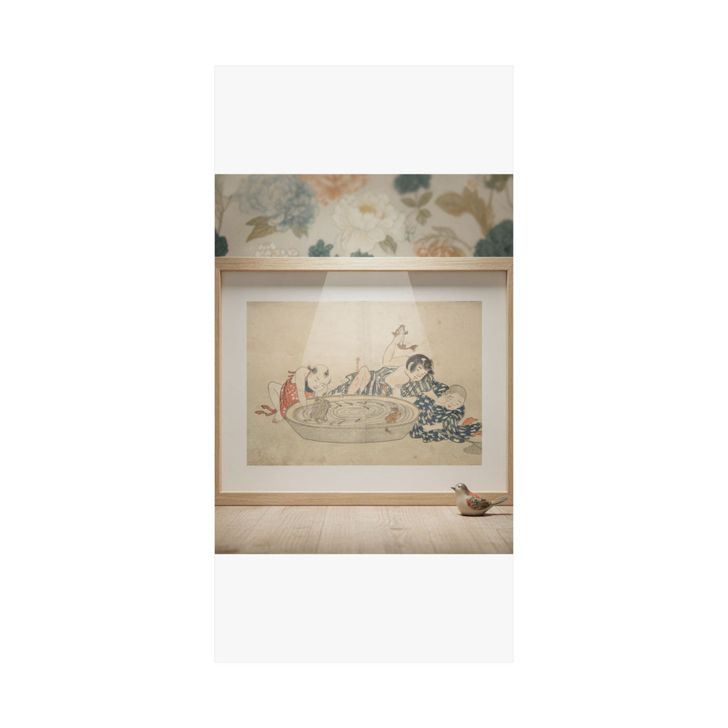 Product Marketing — Boys Playing With A Basin Of Fish And Turtles — Matte Poster