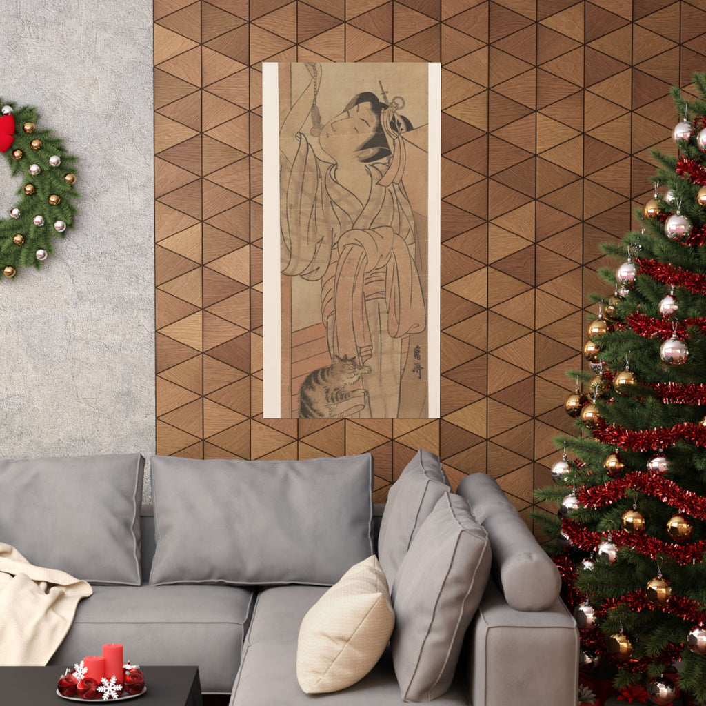 Ecommerce Main — Young Lady Toying With The Tassel Of Her Bed–Net While A Cat Plays At Her Feet — Matte Poster