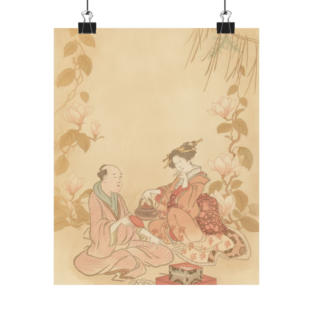 Southern Sunset — Woman Entertaining Her Guest With New Year Wine — Matte Poster