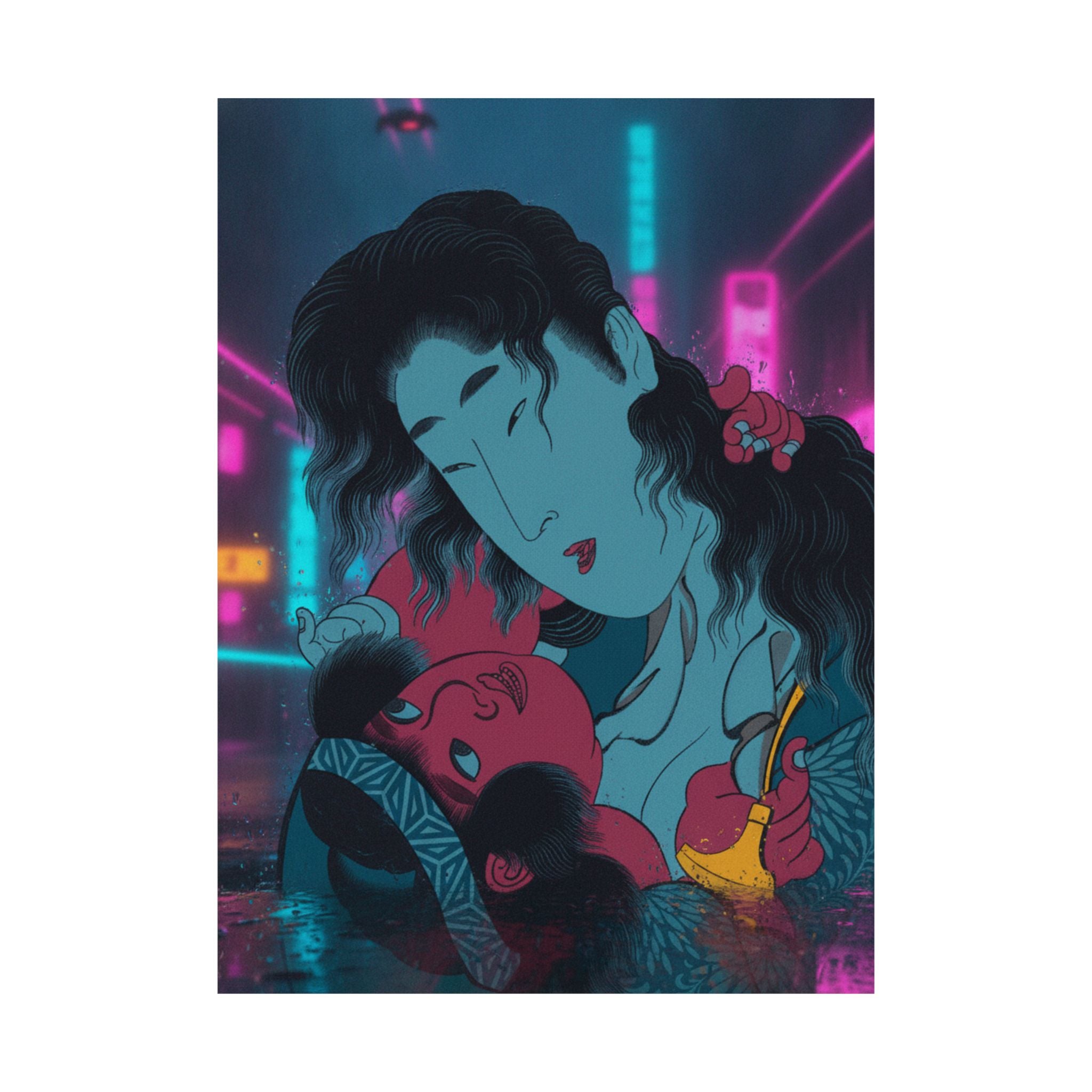 Neon Noir — Yamauba Playing With Kintarō — Matte Poster
