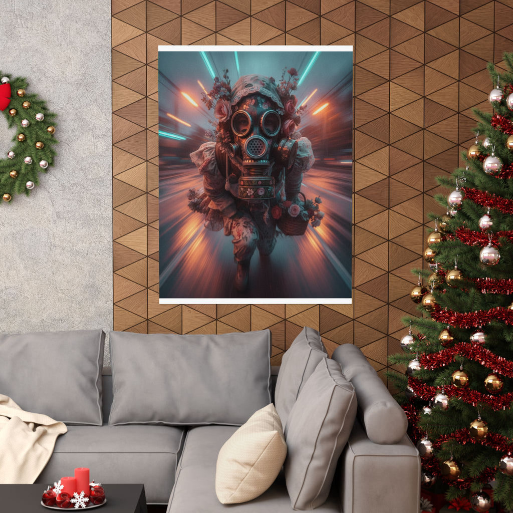 Neon Tunnel Rose Gas Mask Post-Apocalyptic Poster