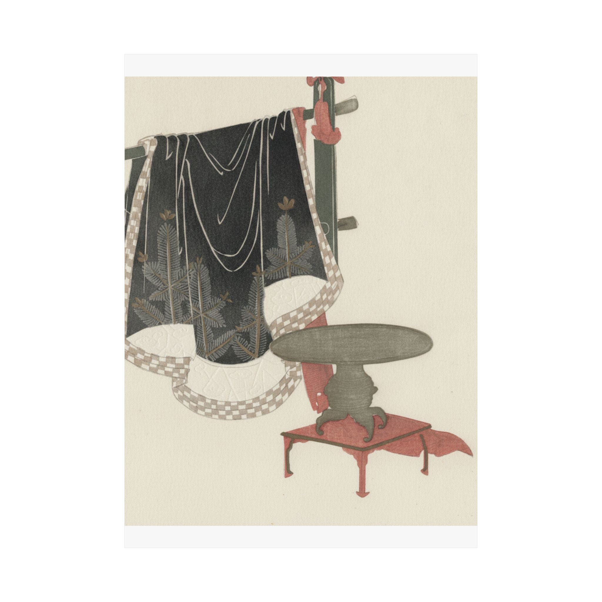 Botanical — Flower Vase With Stand; Dress Hanging On A Clothesrack — Matte Poster