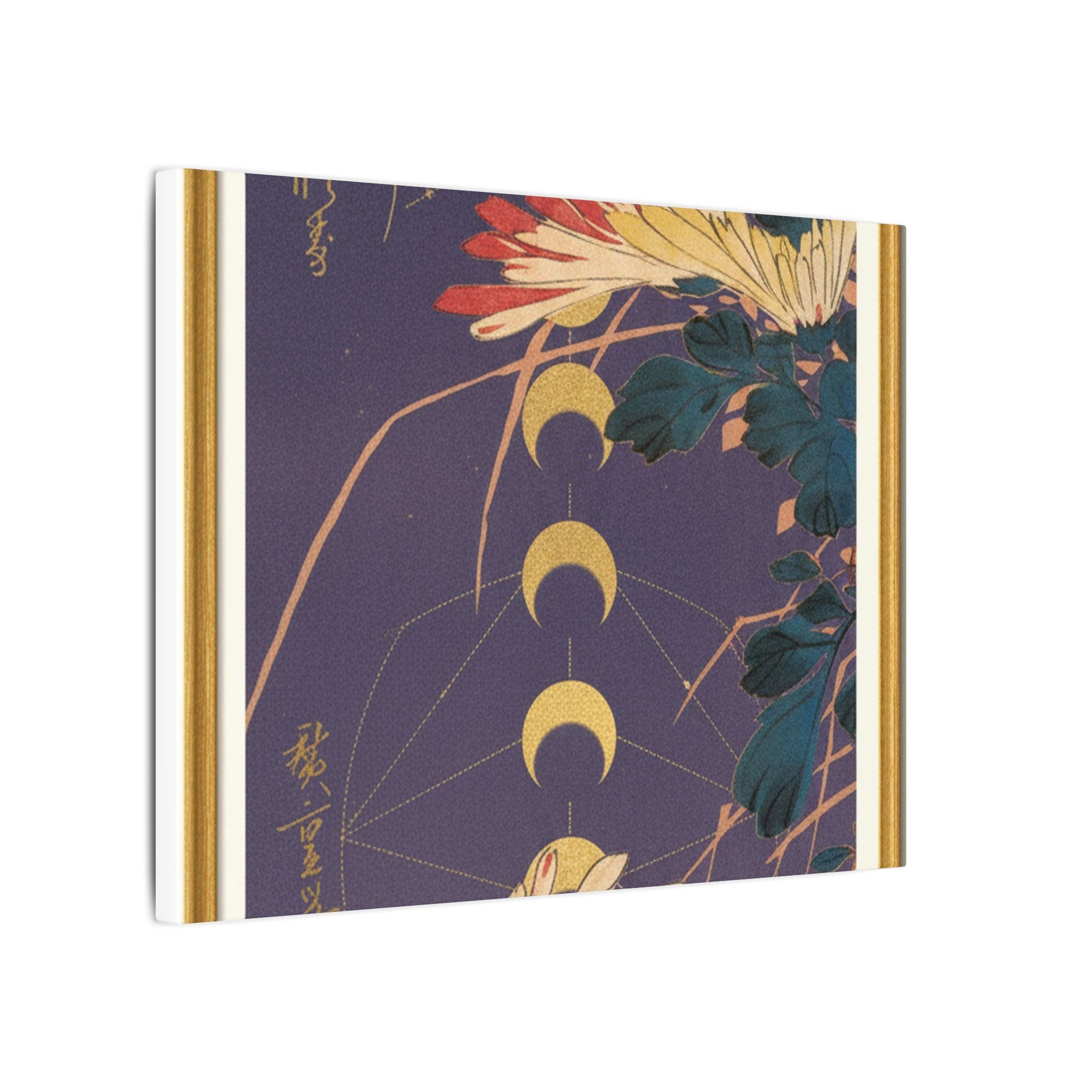 Chrysanthemum and Gold Moon Phases Woodblock Matte Canvas