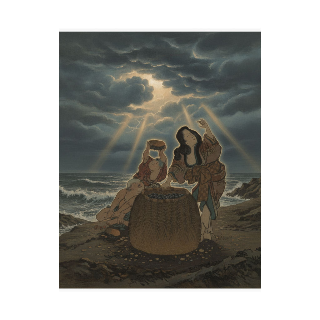 Dramatic Storm — Fisherwoman With A Basket And Two Boys — Matte Poster