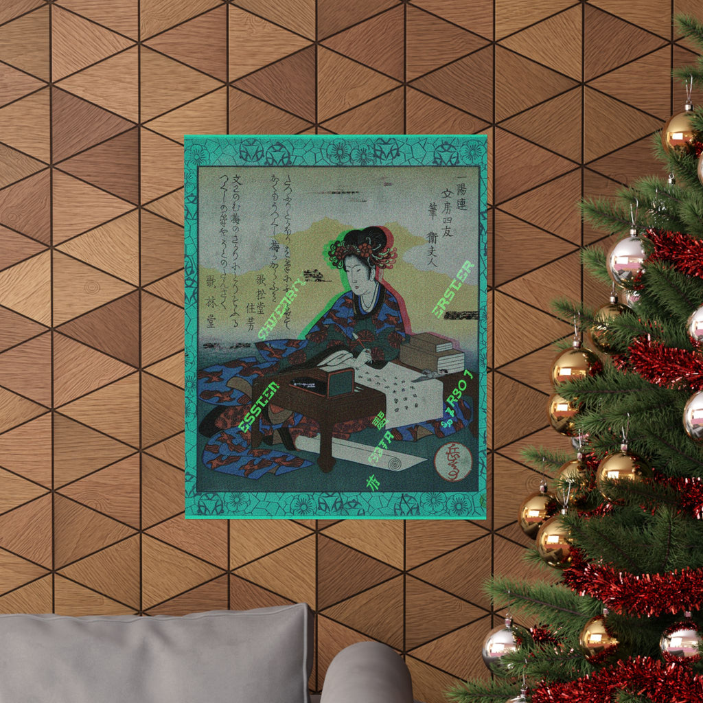 Glitch Culture — Chinese Lady Seated At A Table, Composing An Ode — Matte Poster