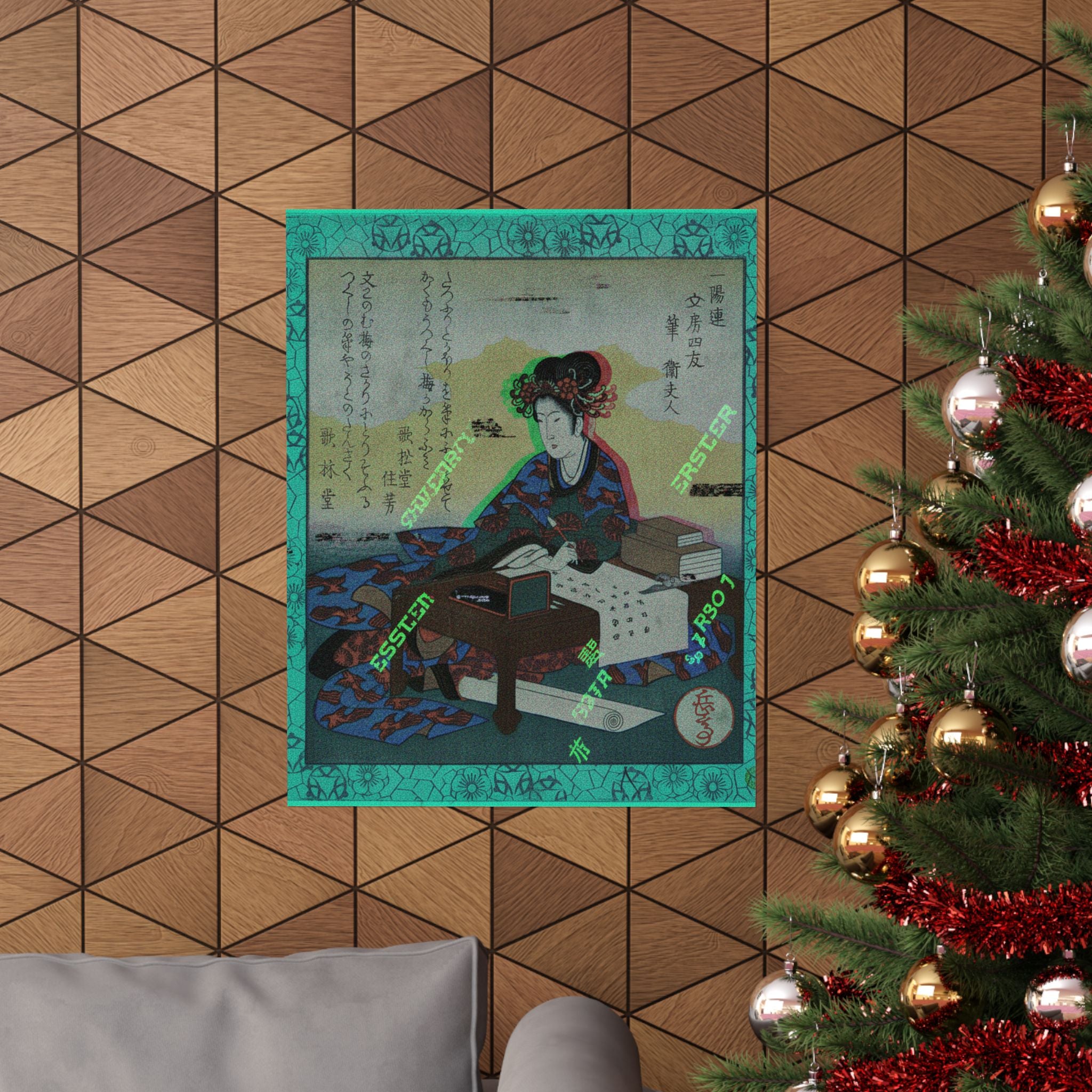 Glitch Culture — Chinese Lady Seated At A Table, Composing An Ode — Matte Poster