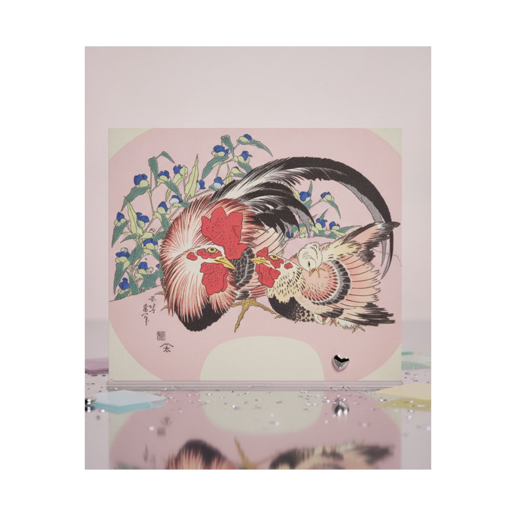Product Marketing — Rooster, Hen And Chicken With Spiderwort — Matte Poster