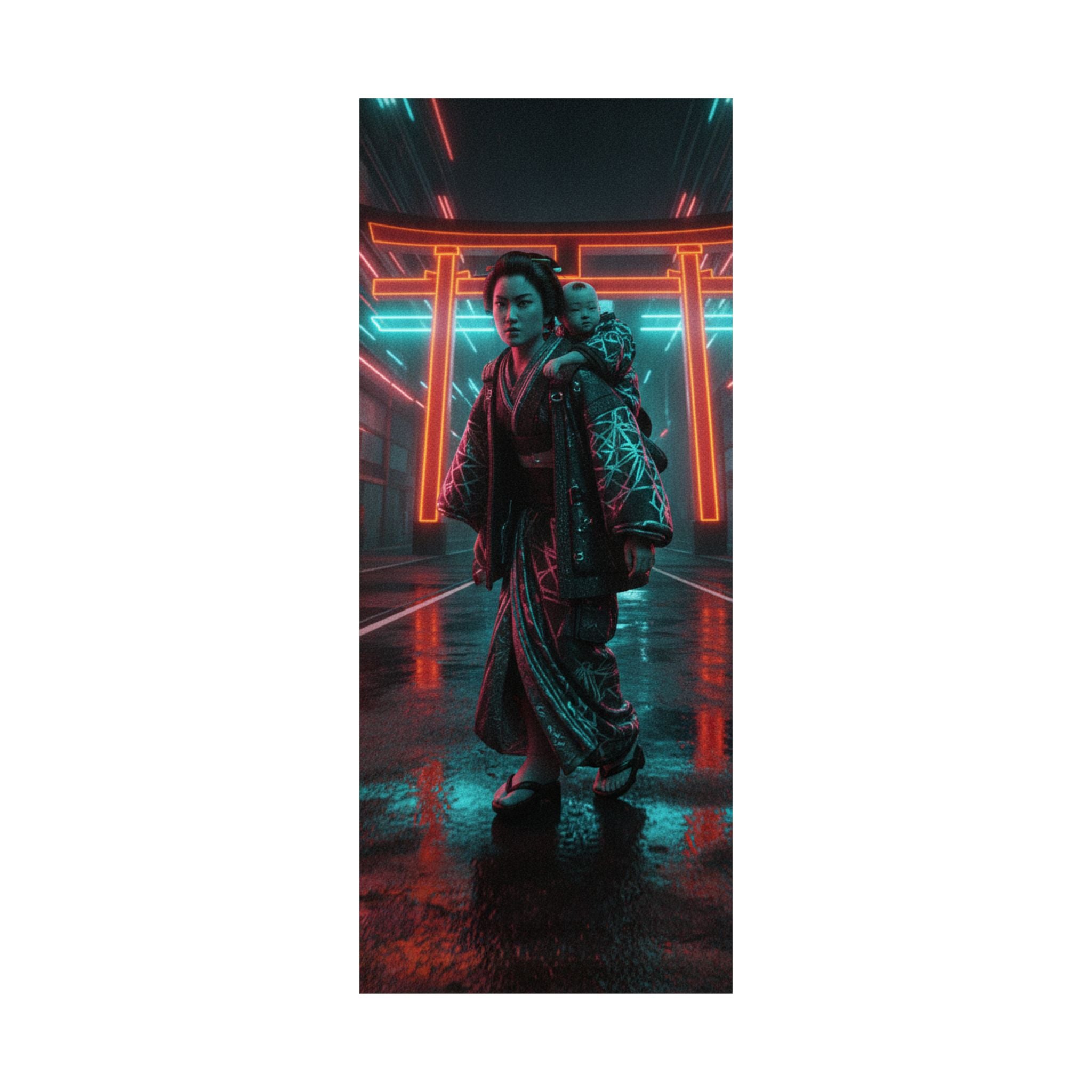 Fast Furious — A Woman Carrying A Child On Her Back Near The Entrance To A Temple — Matte Poster